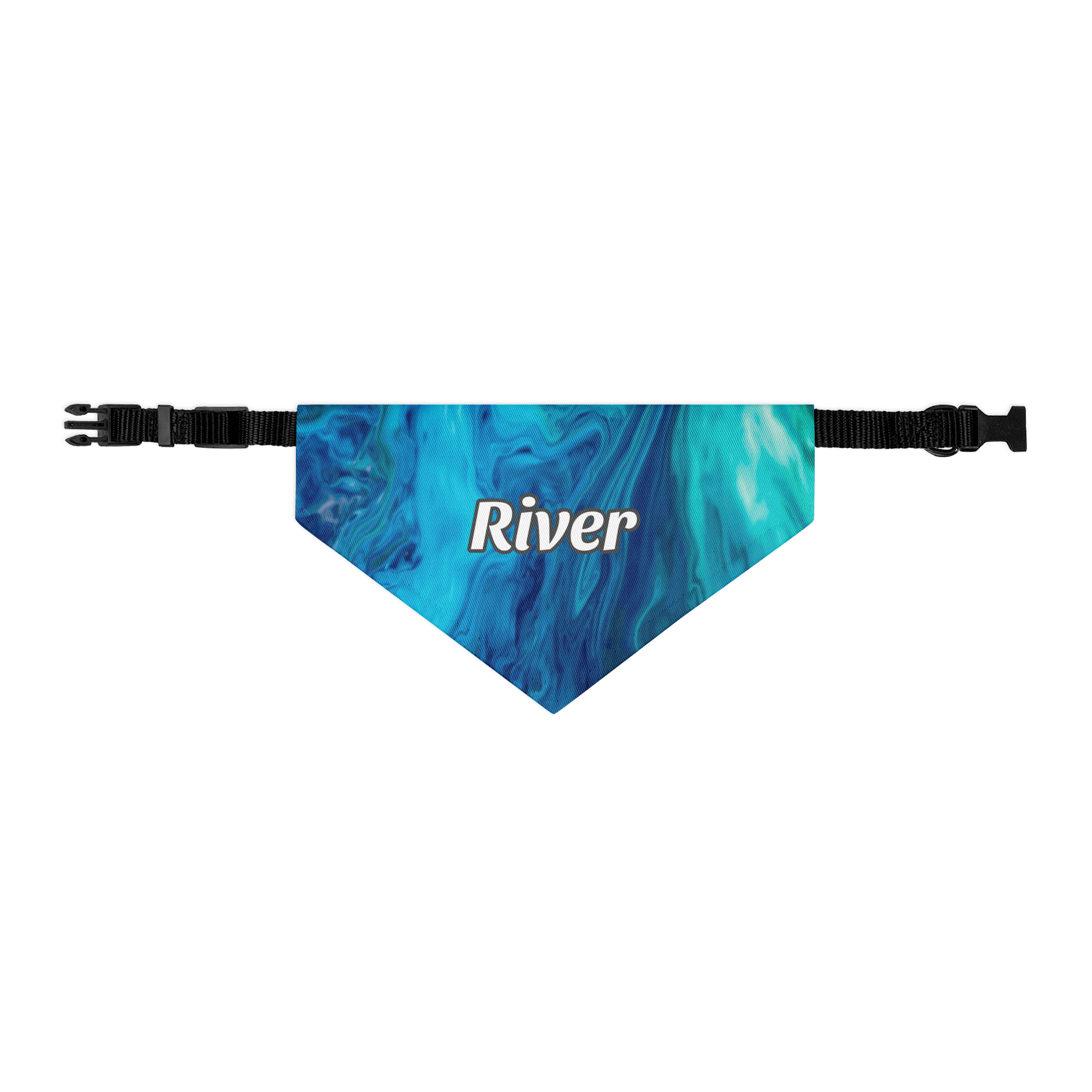Azure Flow Personalized Pet Bandana with Built - in Adjustable Collar - Heartland Stitch