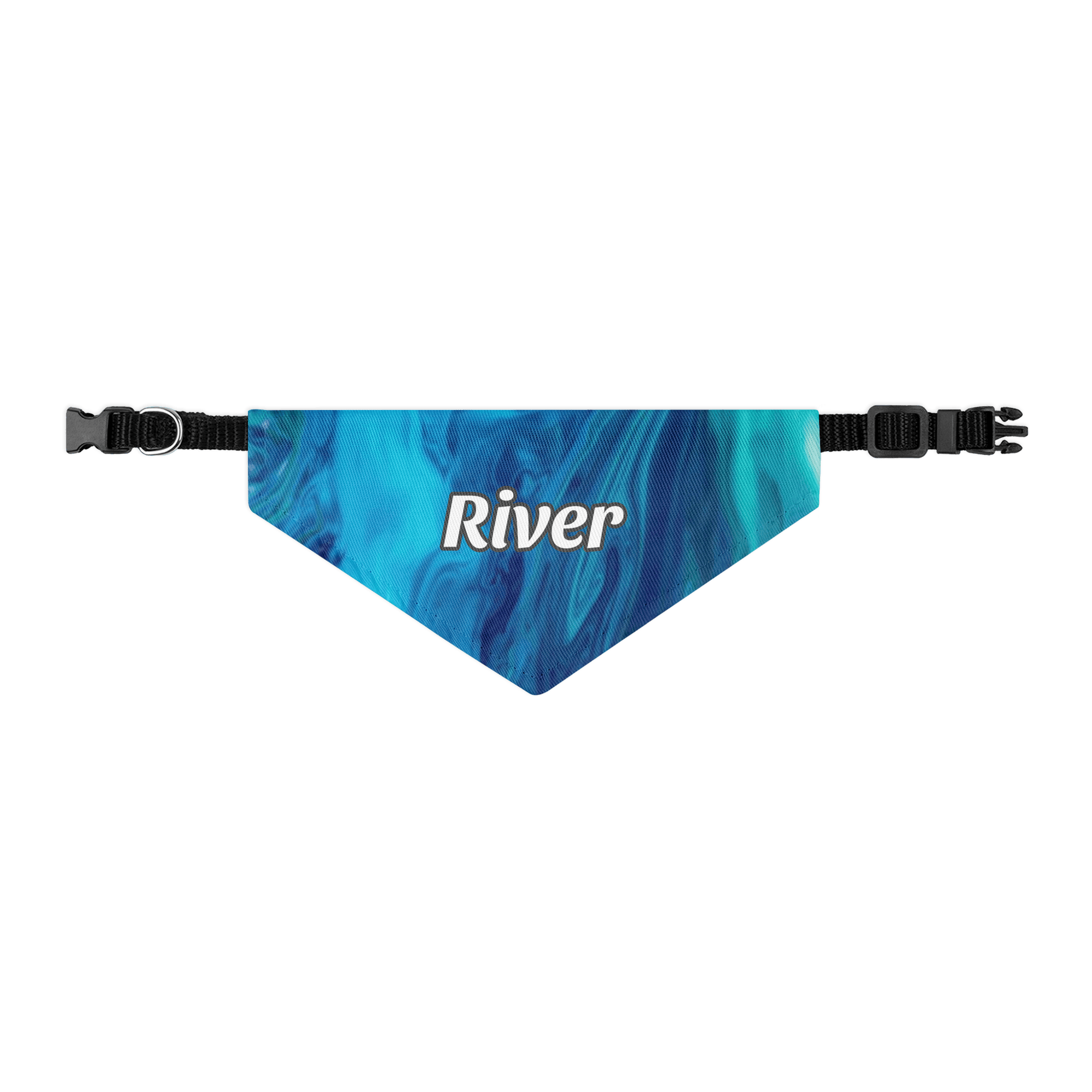 Azure Flow Personalized Pet Bandana with Built - in Adjustable Collar - Heartland Stitch