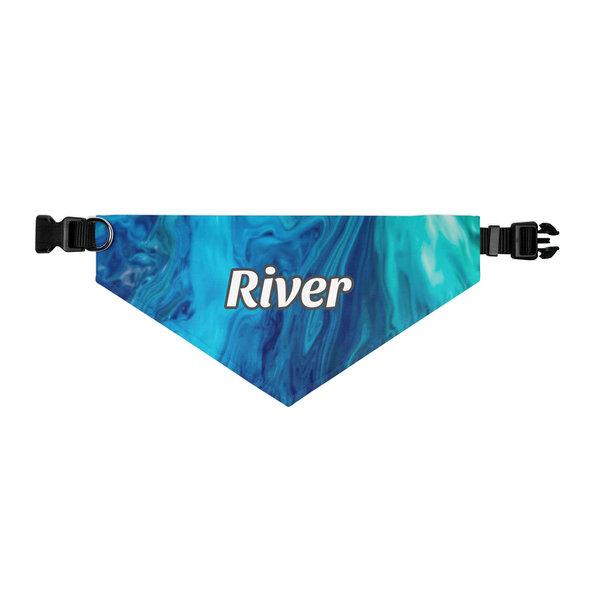 Azure Flow Personalized Pet Bandana with Built - in Adjustable Collar - Heartland Stitch