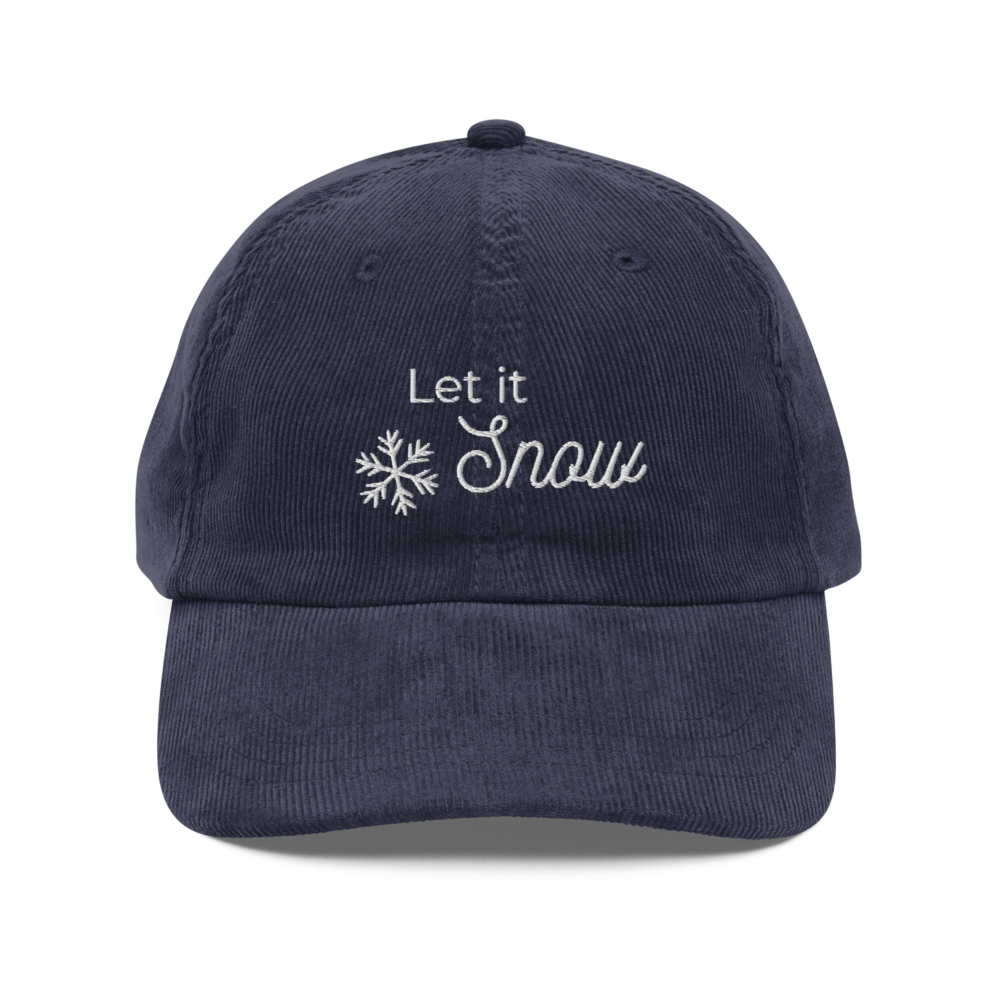 Corduroy Hat | Embroidered "Let it Snow" Cap | Winter Holiday Gift - Heartland Stitch