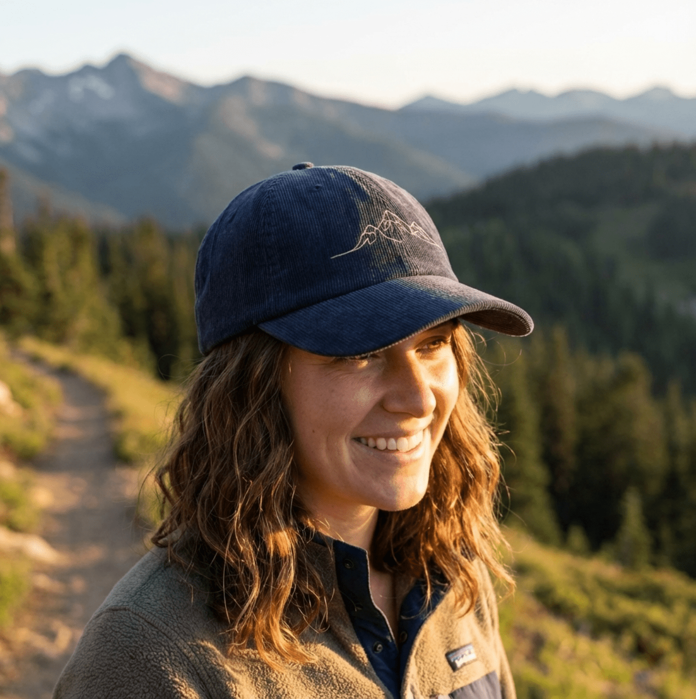 Corduroy Hat | Embroidered Mountain Line Art Cap | Minimalist Outdoor Gift - Heartland Stitch