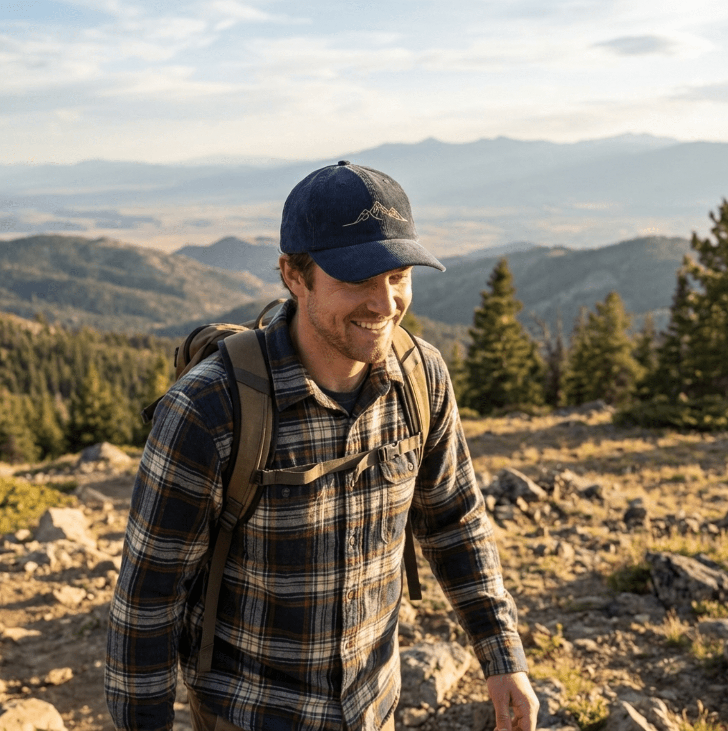 Corduroy Hat | Embroidered Mountain Line Art Cap | Minimalist Outdoor Gift - Heartland Stitch