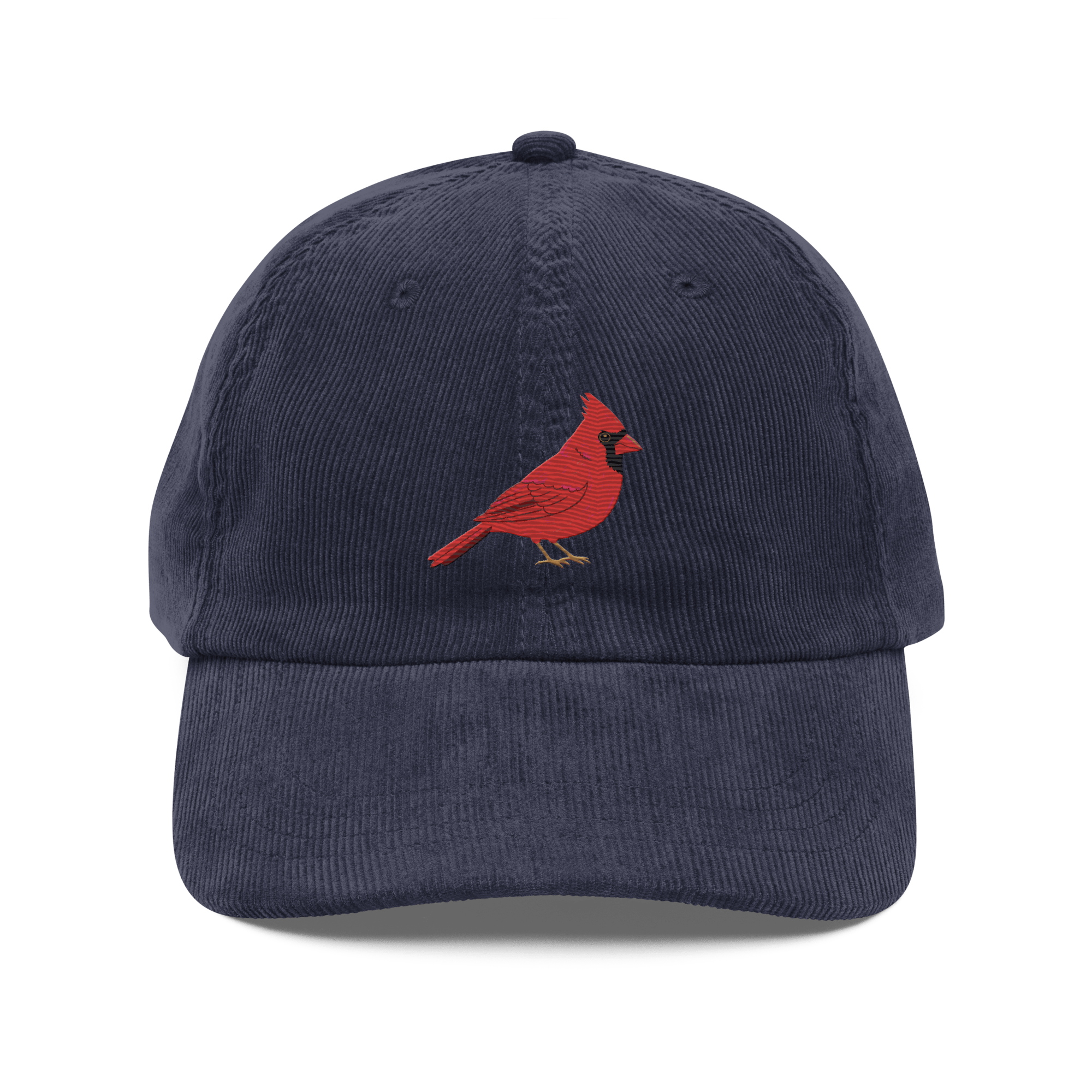 Corduroy Hat | Embroidered Red Cardinal Bird Cap | Vintage Winter Gift - Heartland Stitch