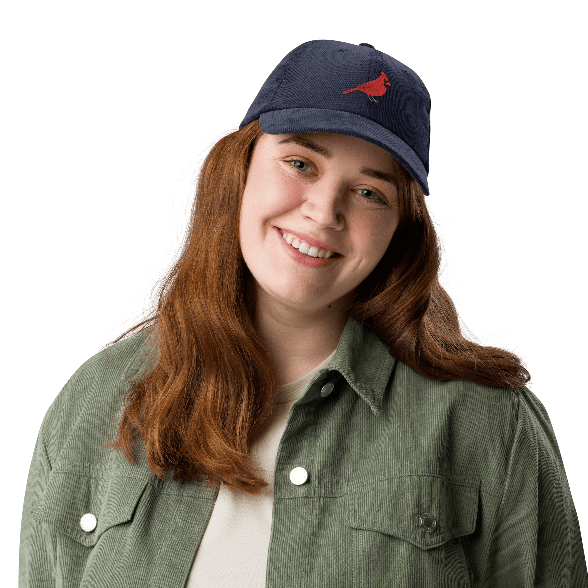 Corduroy Hat | Embroidered Red Cardinal Bird Cap | Vintage Winter Gift - Heartland Stitch