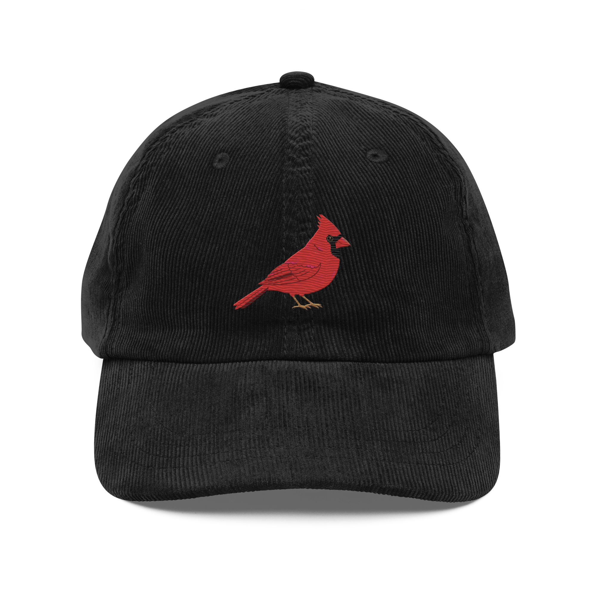Corduroy Hat | Embroidered Red Cardinal Bird Cap | Vintage Winter Gift - Heartland Stitch