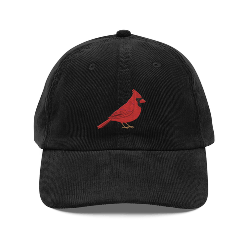 Corduroy Hat | Embroidered Red Cardinal Bird Cap | Vintage Winter Gift - Heartland Stitch