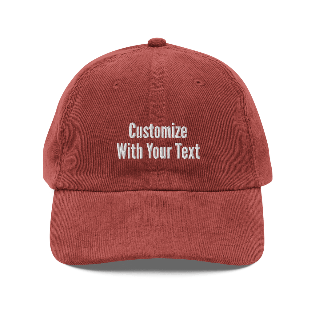 Burgundy custom embroidered corduroy hat with personalized text