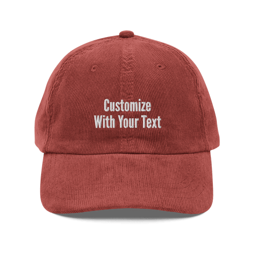 Burgundy custom embroidered corduroy hat with personalized text