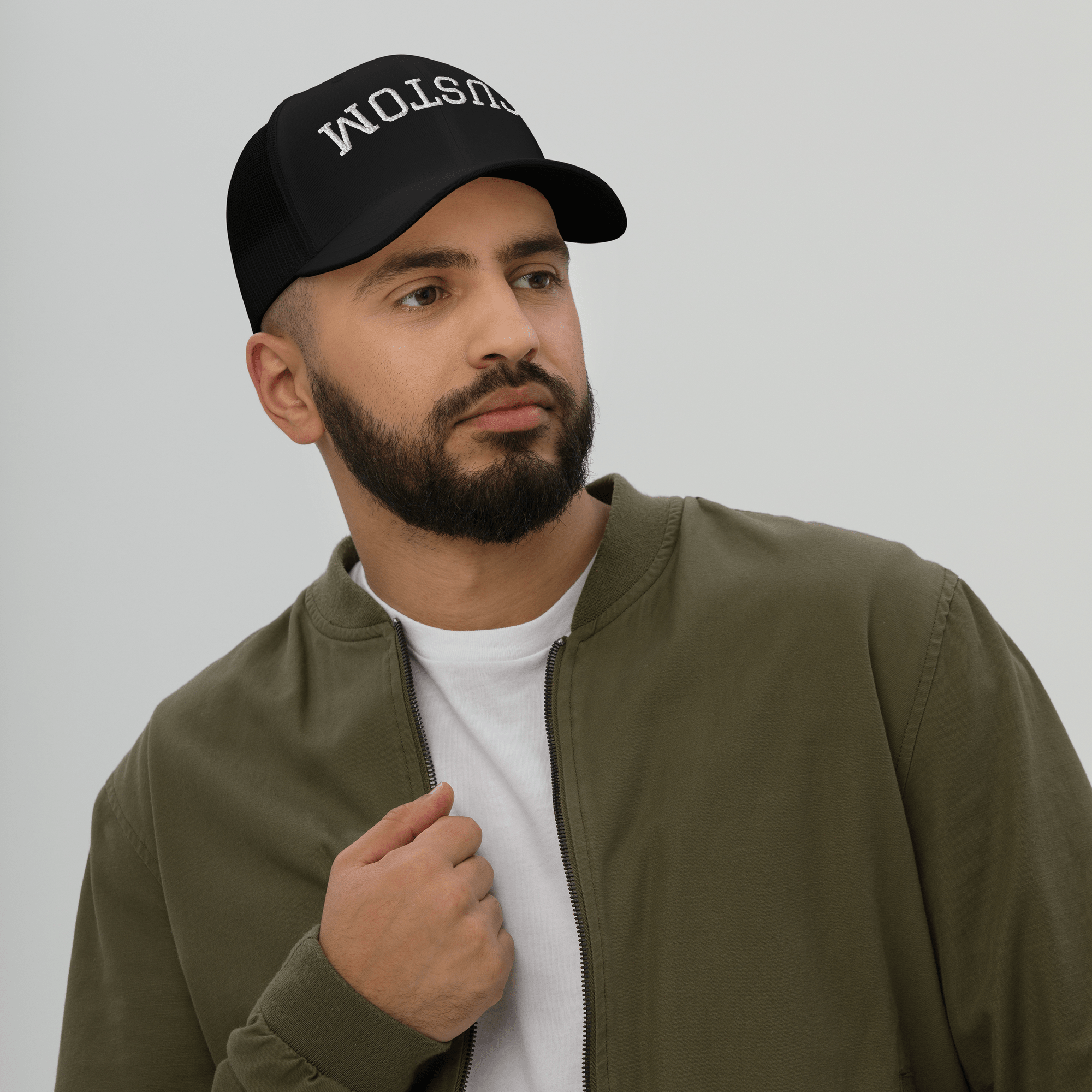 Custom Upside Down Embroidered Trucker Hat - Heartland Stitch