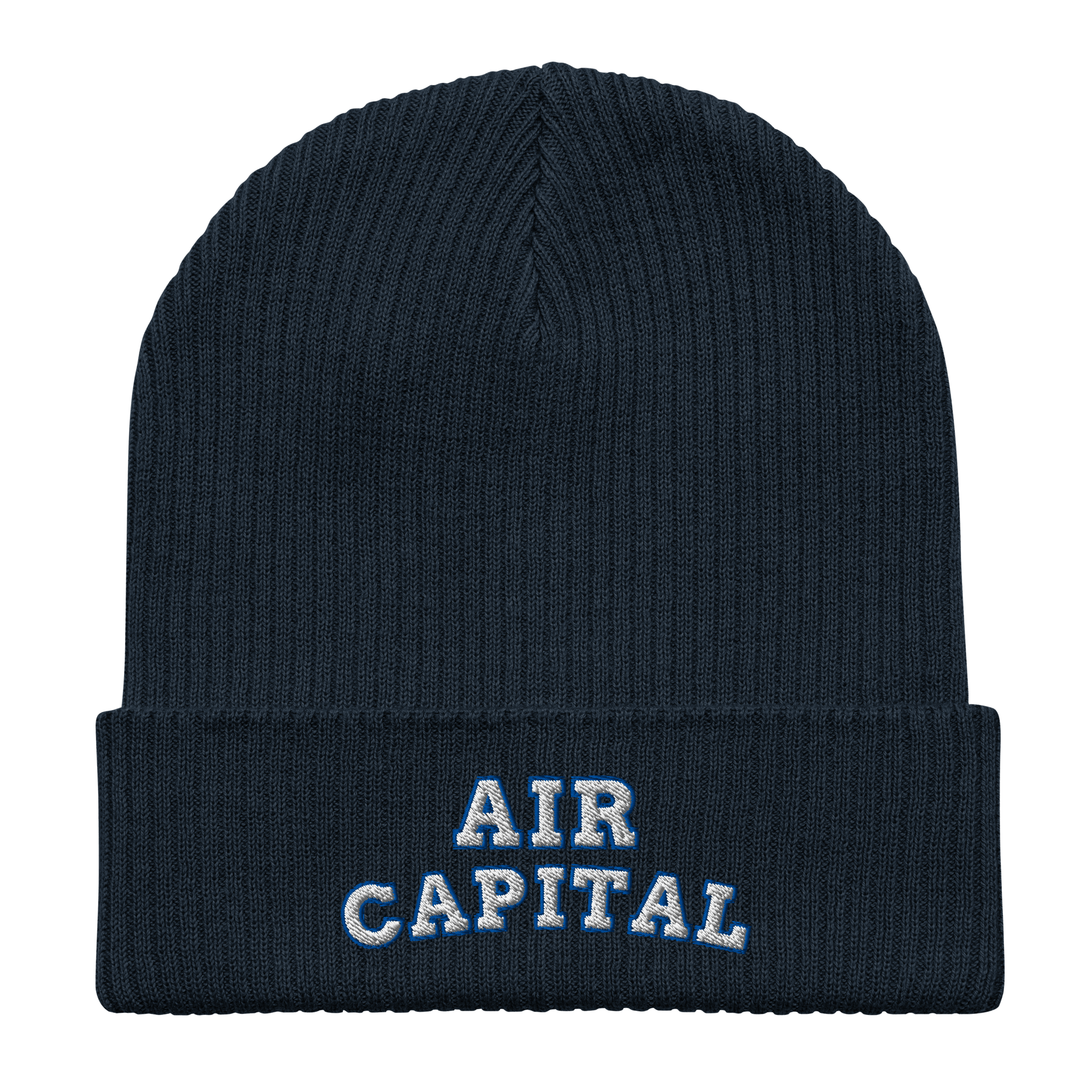 Embroidered Air Capital | Organic Cotton Ribbed Beanie - Heartland Stitch