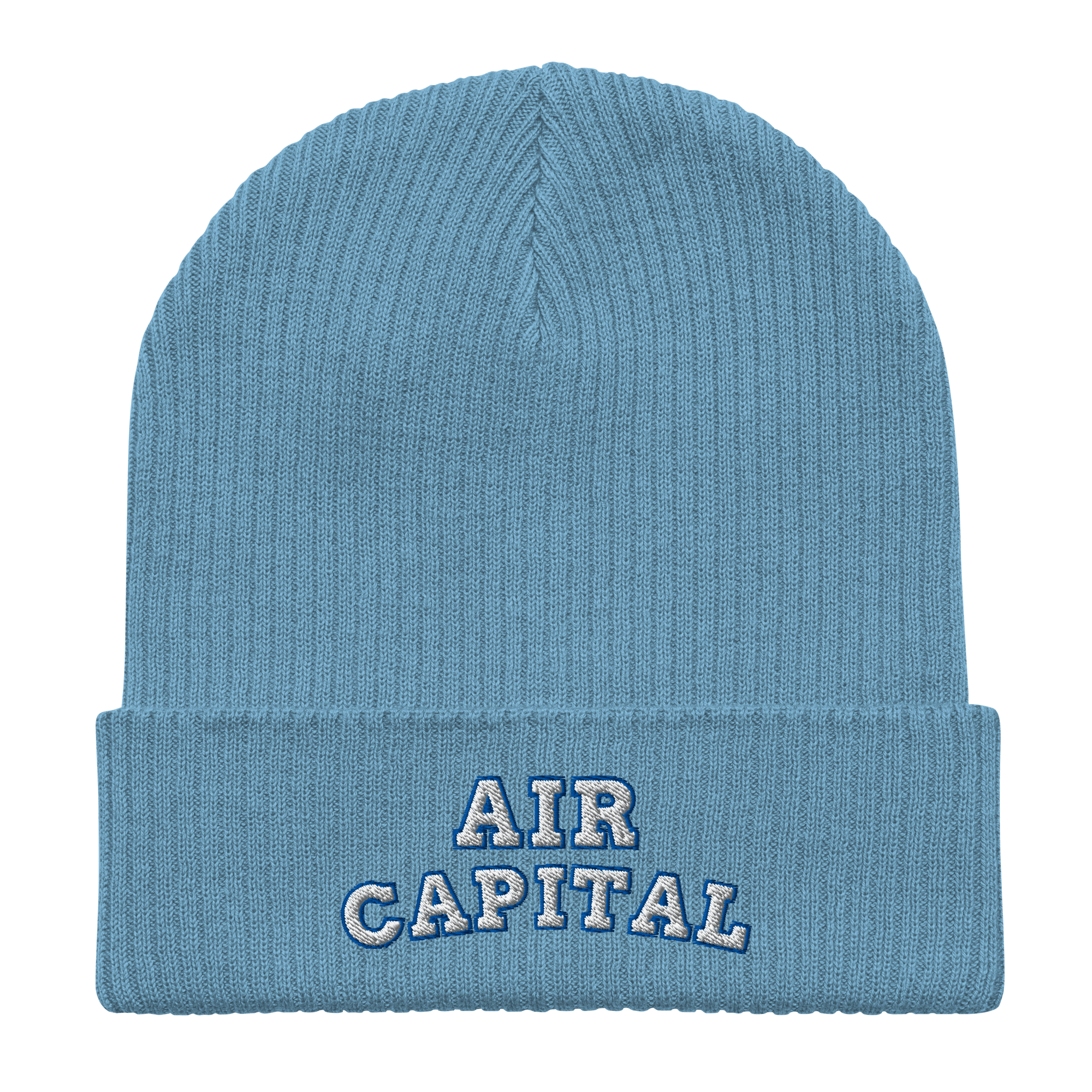 Embroidered Air Capital | Organic Cotton Ribbed Beanie - Heartland Stitch