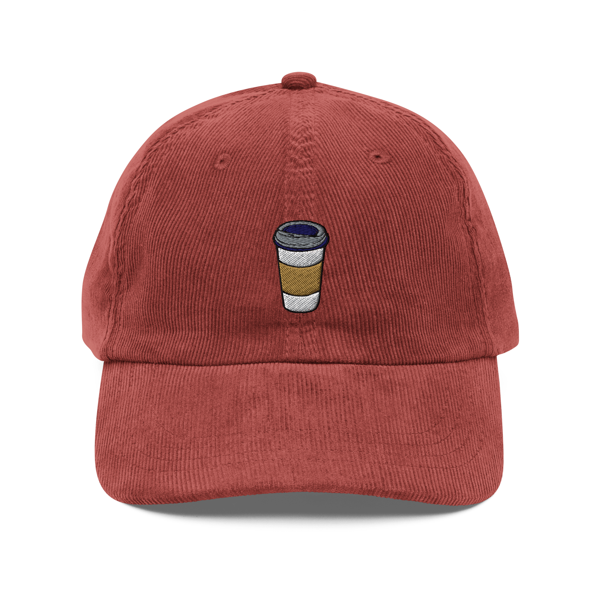 Embroidered Coffee Cup Corduroy Hat | Vintage Style Cozy Cap | Coffee Lover Gift - Heartland Stitch
