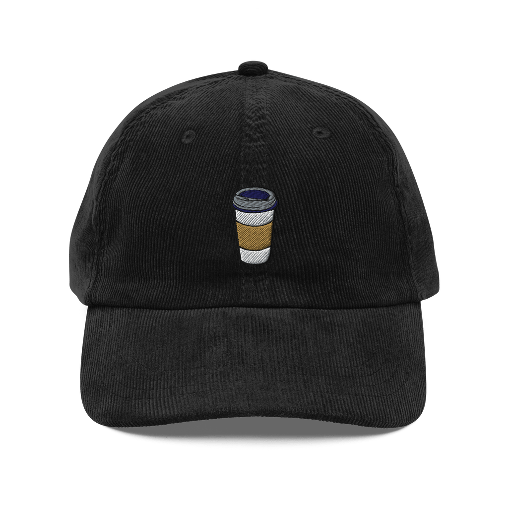 Embroidered Coffee Cup Corduroy Hat | Vintage Style Cozy Cap | Coffee Lover Gift - Heartland Stitch