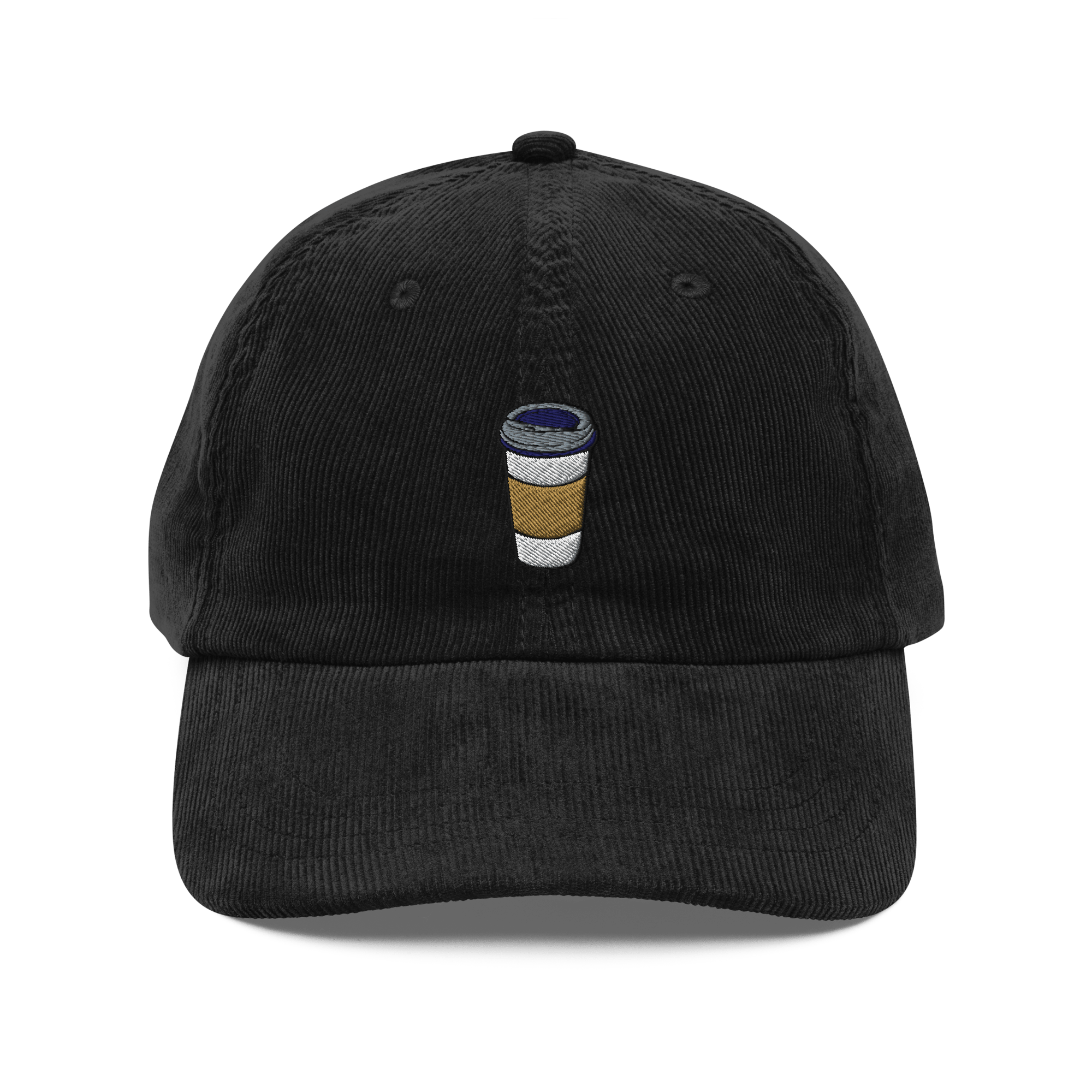 Embroidered Coffee Cup Corduroy Hat | Vintage Style Cozy Cap | Coffee Lover Gift - Heartland Stitch