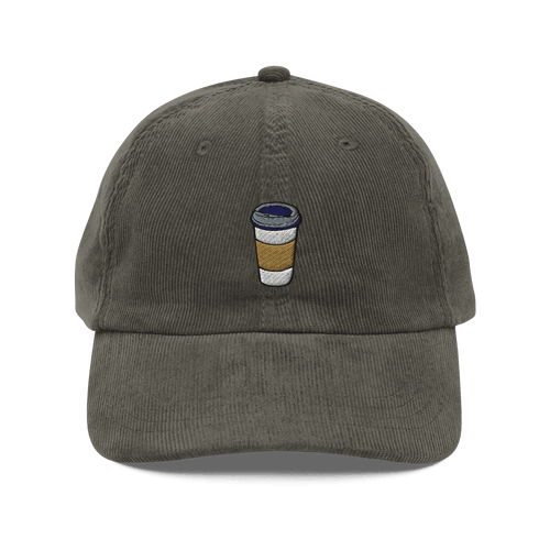 Embroidered Coffee Cup Corduroy Hat | Vintage Style Cozy Cap | Coffee Lover Gift - Heartland Stitch