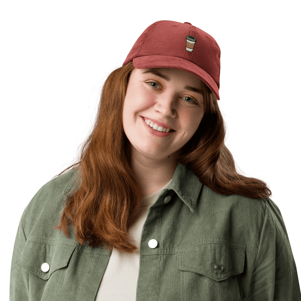 Embroidered Coffee Cup Corduroy Hat | Vintage Style Cozy Cap | Coffee Lover Gift - Heartland Stitch