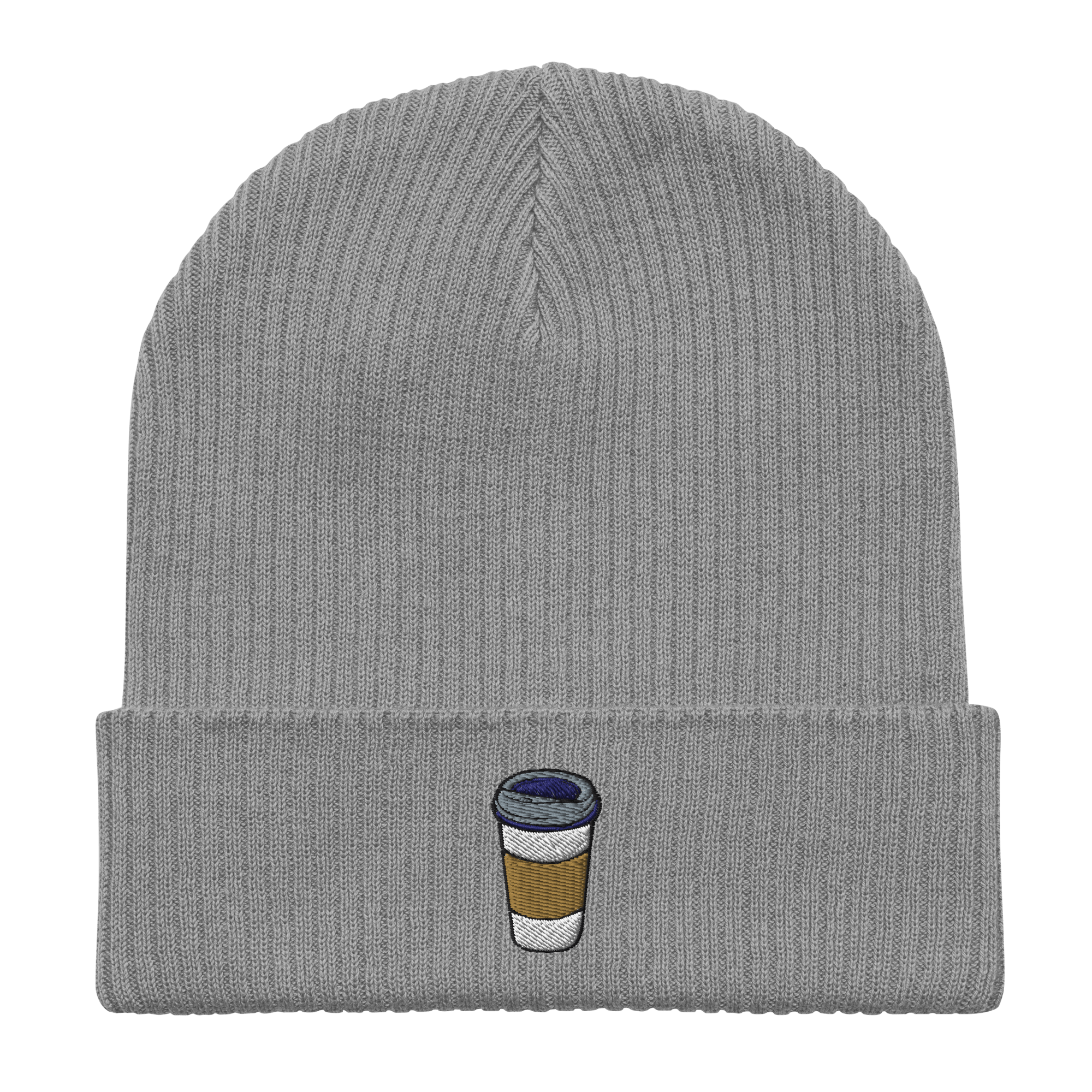 Embroidered Coffee Cup | Organic Cotton Ribbed Beanie - Heartland Stitch