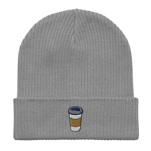 Embroidered Coffee Cup | Organic Cotton Ribbed Beanie - Heartland Stitch