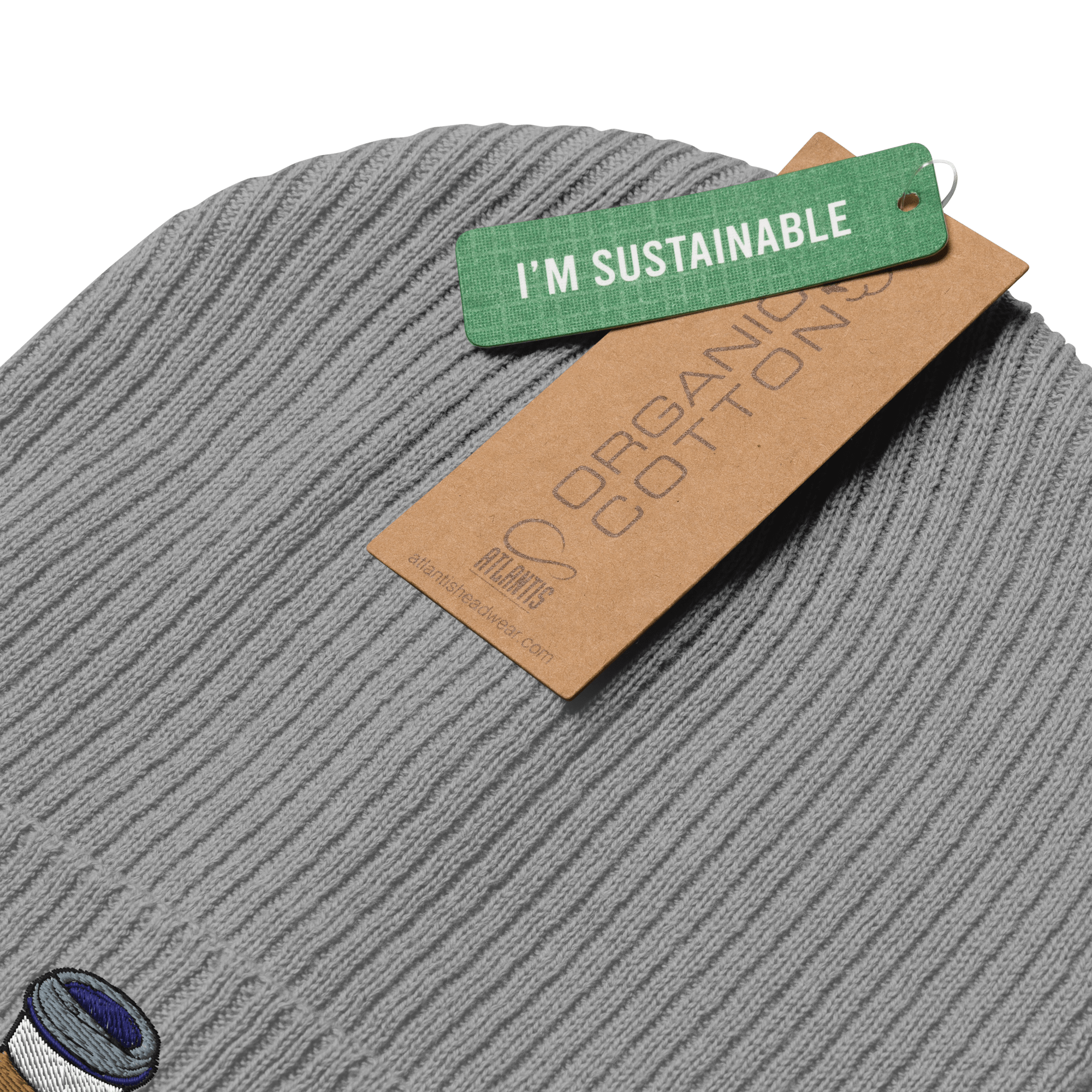 Embroidered Coffee Cup | Organic Cotton Ribbed Beanie - Heartland Stitch