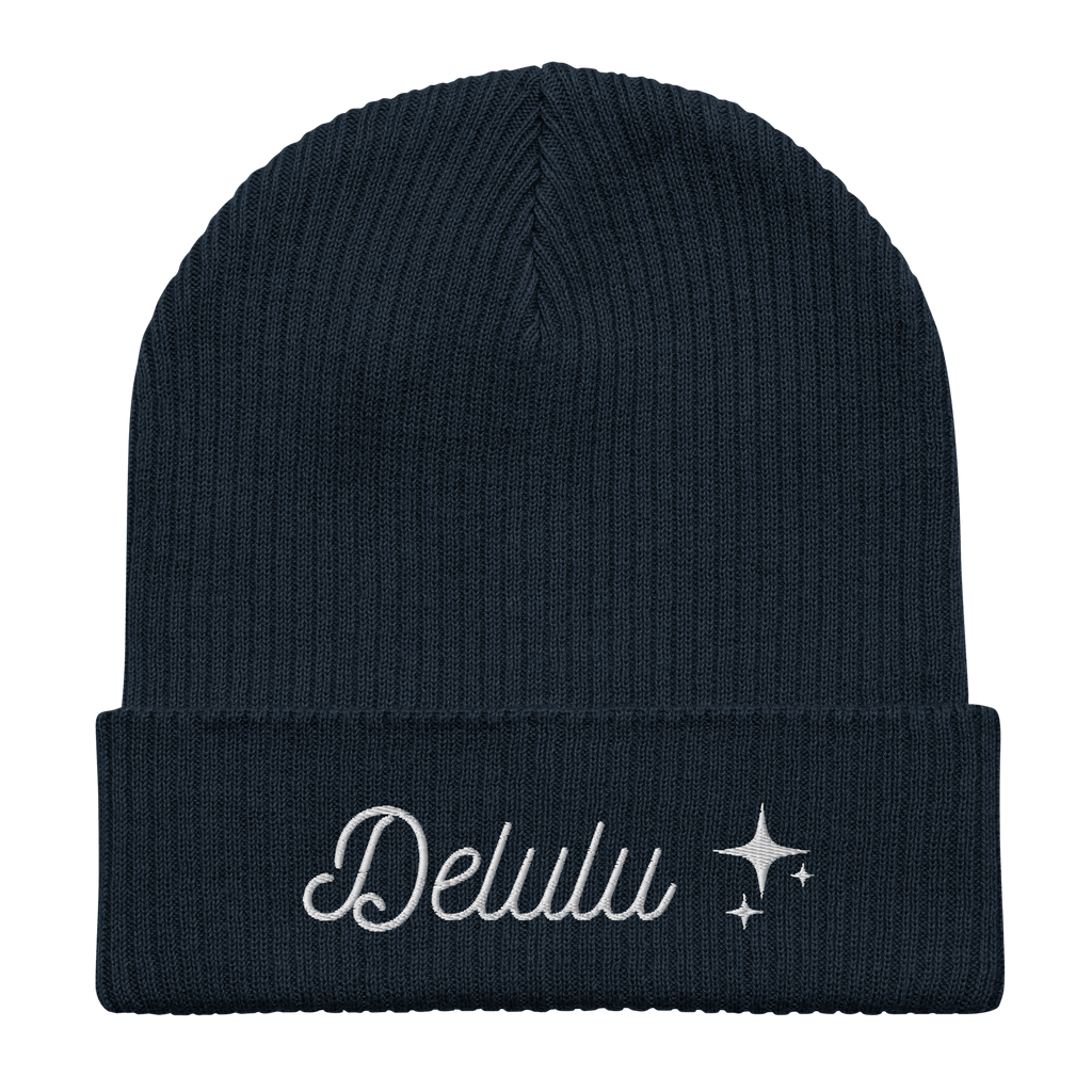 Embroidered Delulu | Organic Cotton Ribbed Beanie - Heartland Stitch