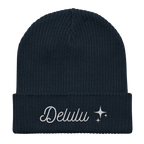Embroidered Delulu | Organic Cotton Ribbed Beanie - Heartland Stitch