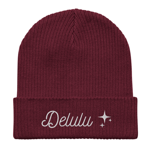 Embroidered Delulu | Organic Cotton Ribbed Beanie - Heartland Stitch