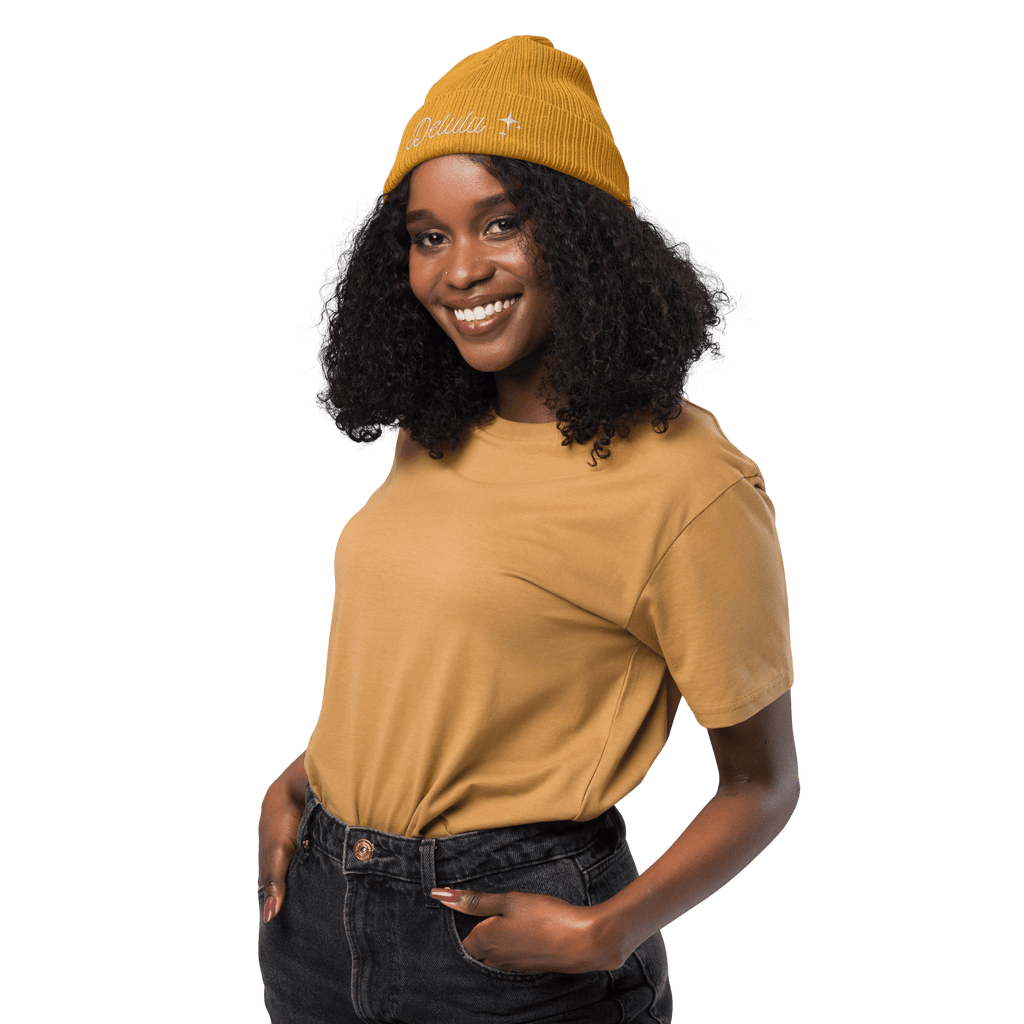 Embroidered Delulu | Organic Cotton Ribbed Beanie - Heartland Stitch