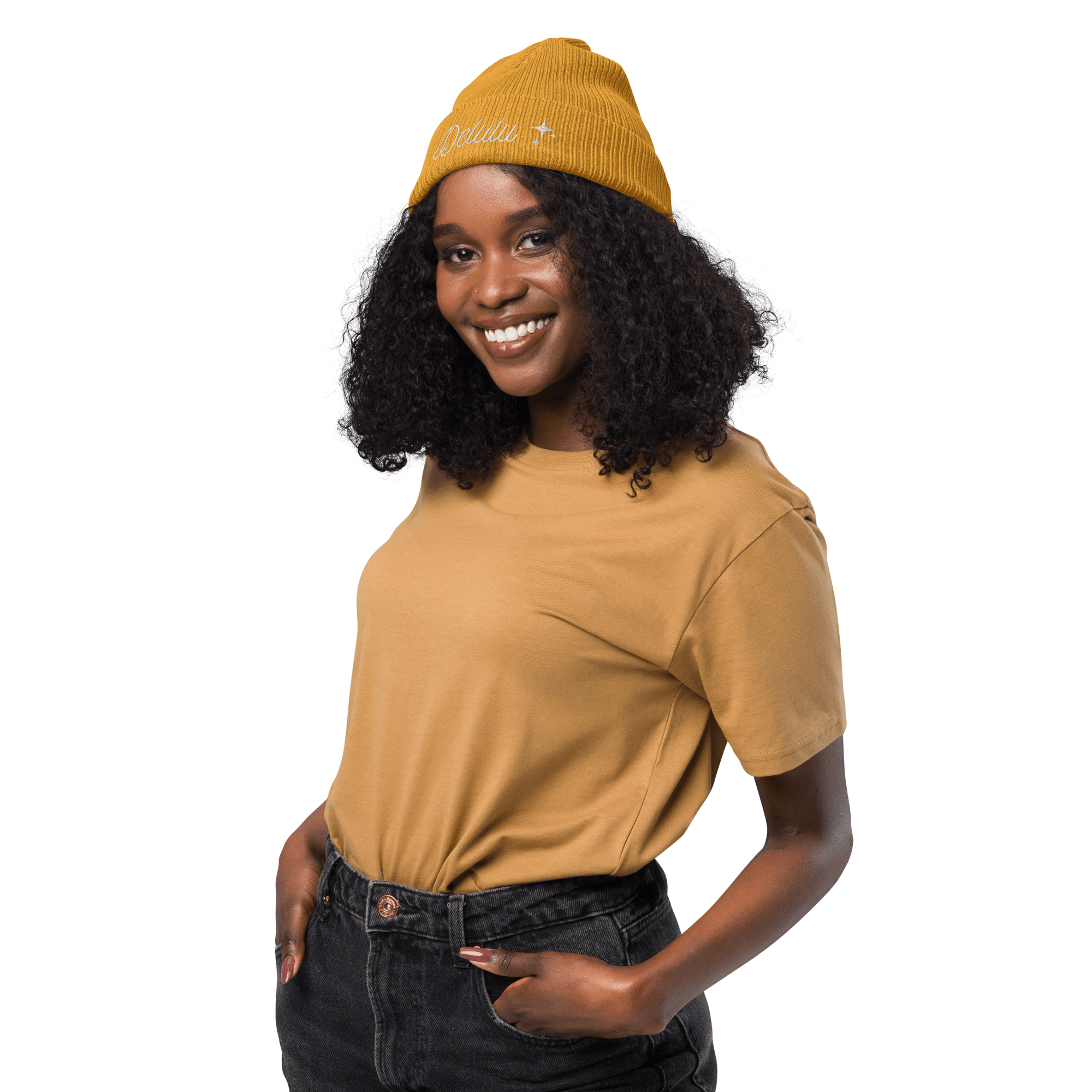 Embroidered Delulu | Organic Cotton Ribbed Beanie - Heartland Stitch