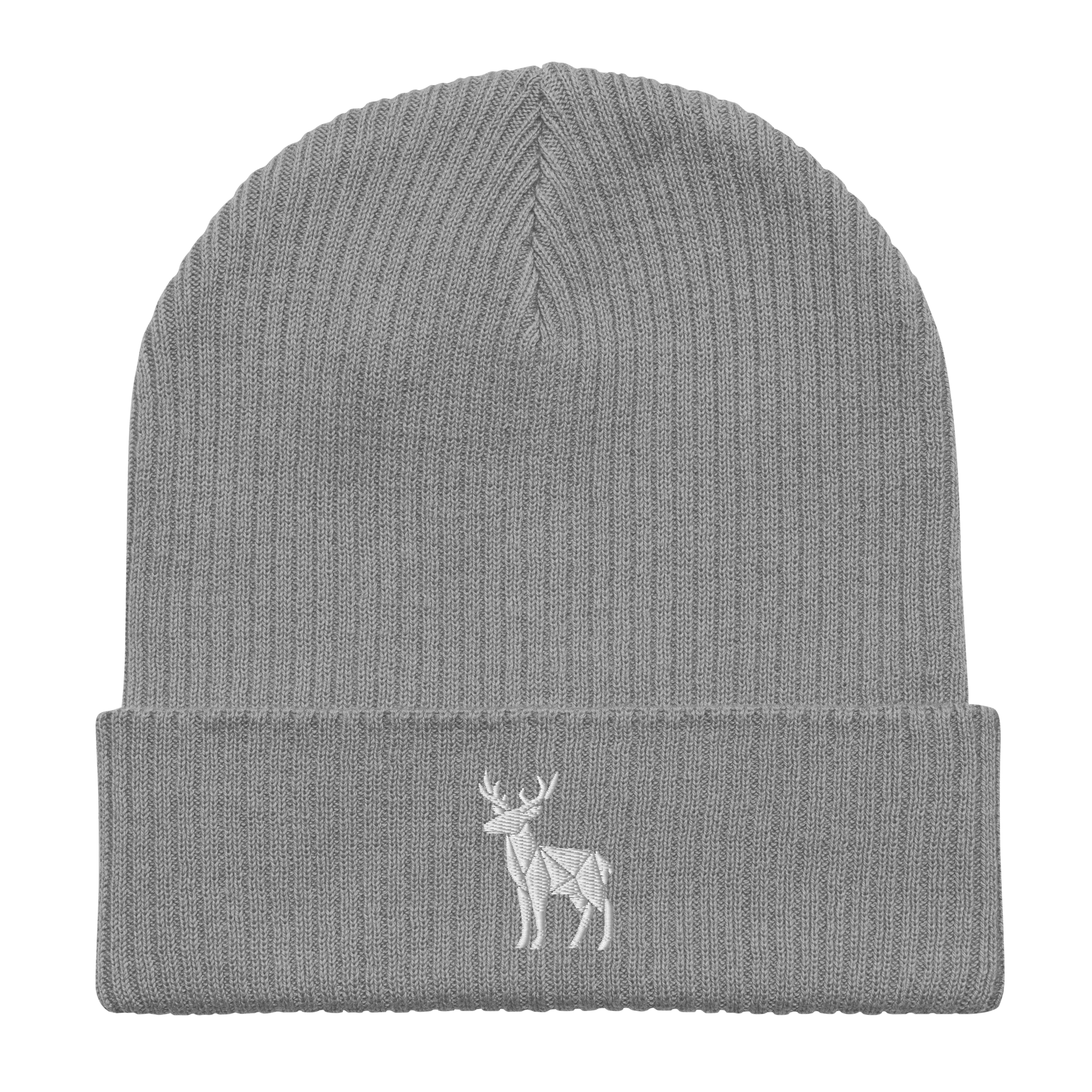 Embroidered Geometric Deer | Organic Cotton Ribbed Beanie - Heartland Stitch