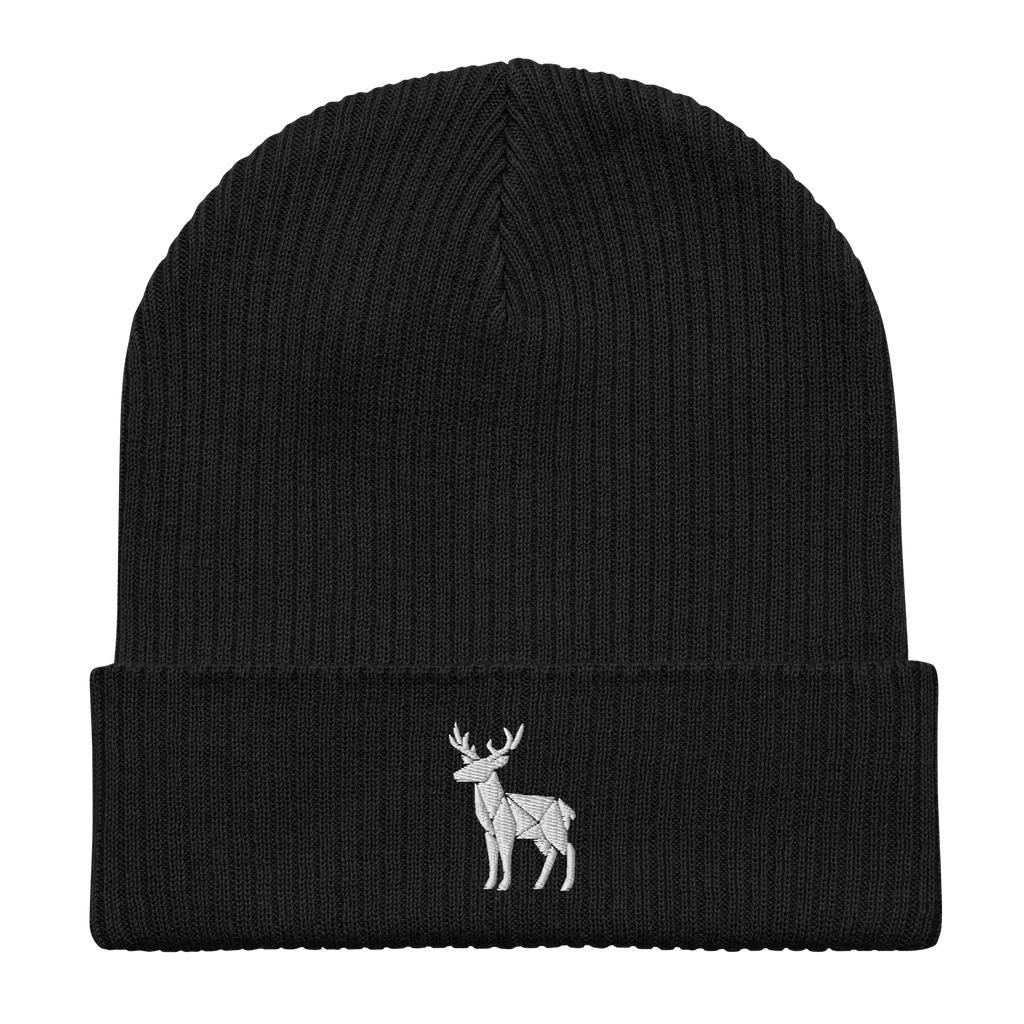 Embroidered Geometric Deer | Organic Cotton Ribbed Beanie - Heartland Stitch