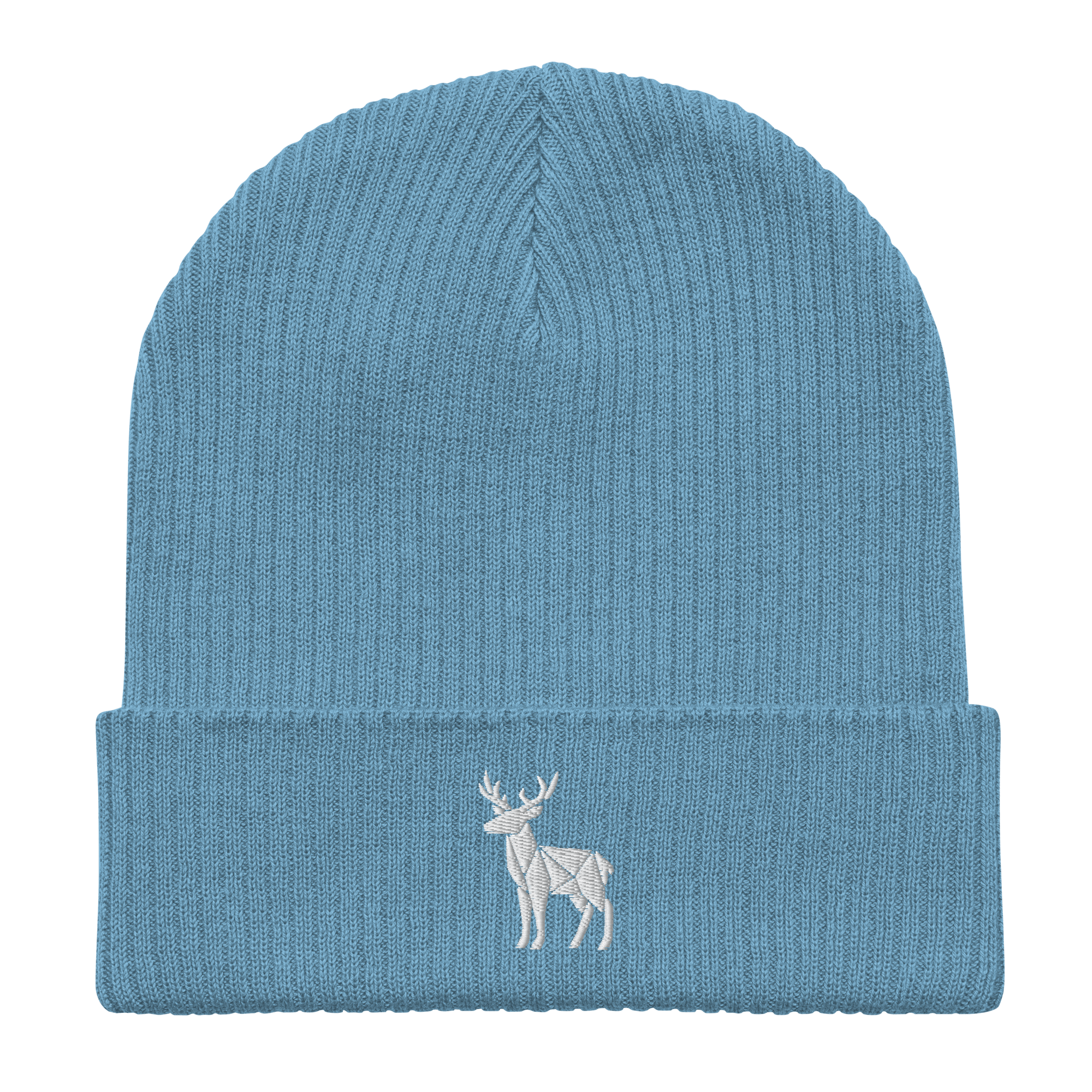 Embroidered Geometric Deer | Organic Cotton Ribbed Beanie - Heartland Stitch