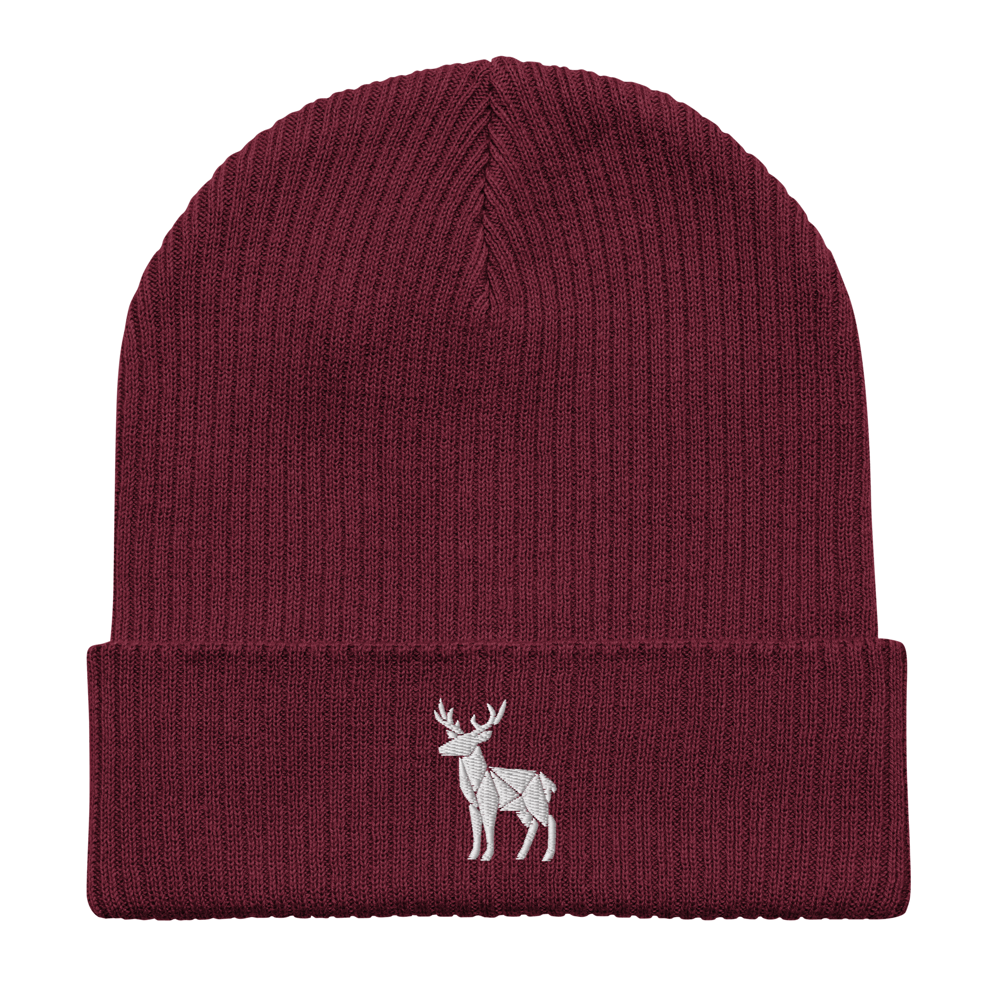 Embroidered Geometric Deer | Organic Cotton Ribbed Beanie - Heartland Stitch
