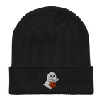 Embroidered Ghost Halloween | Organic Cotton Ribbed Beanie - Heartland Stitch