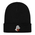 Embroidered Ghost Halloween Ribbed Knit Beanie - Heartland Stitch