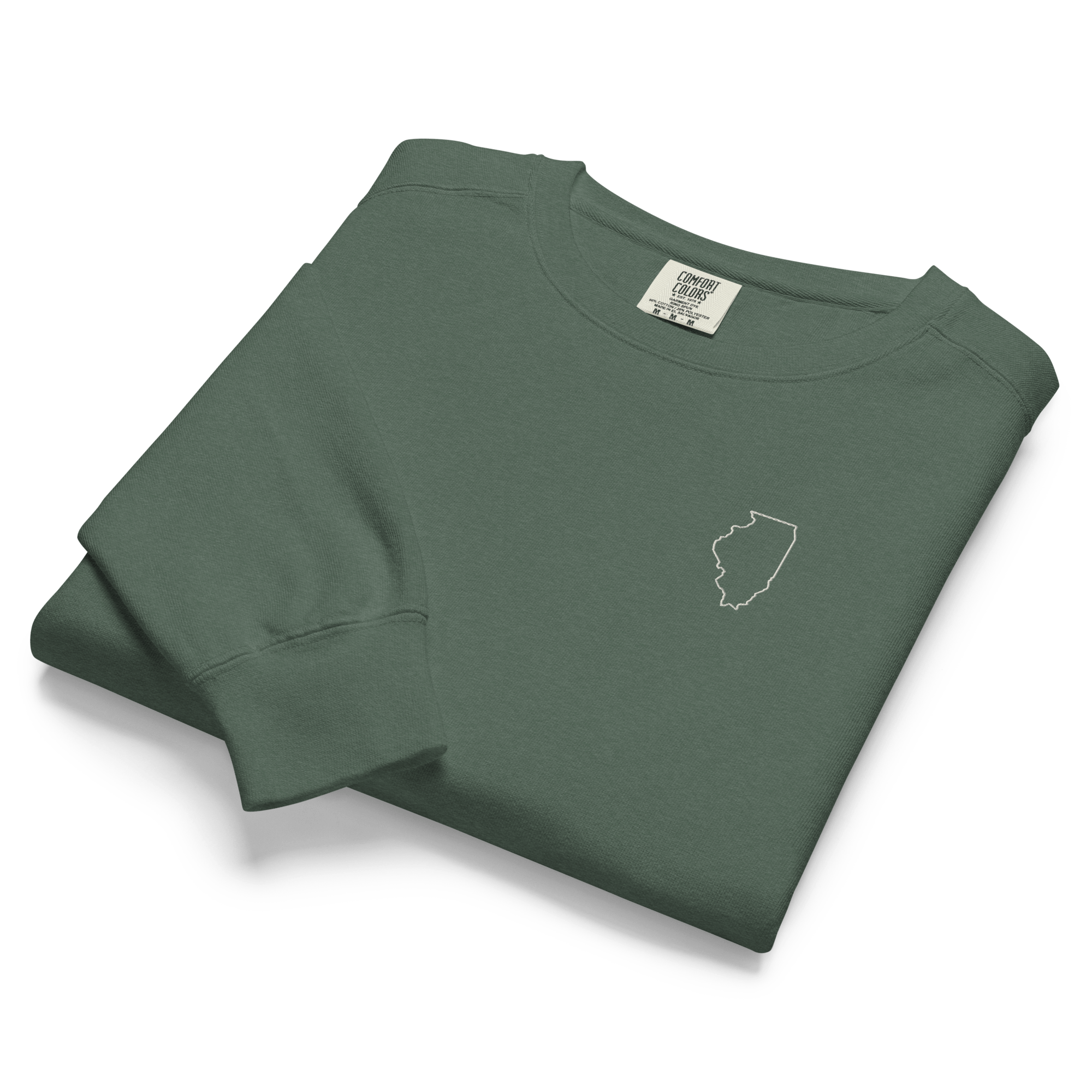 Embroidered ILLINOIS State Outline Sweatshirt | COMFORT COLORS Crewneck - Heartland Stitch