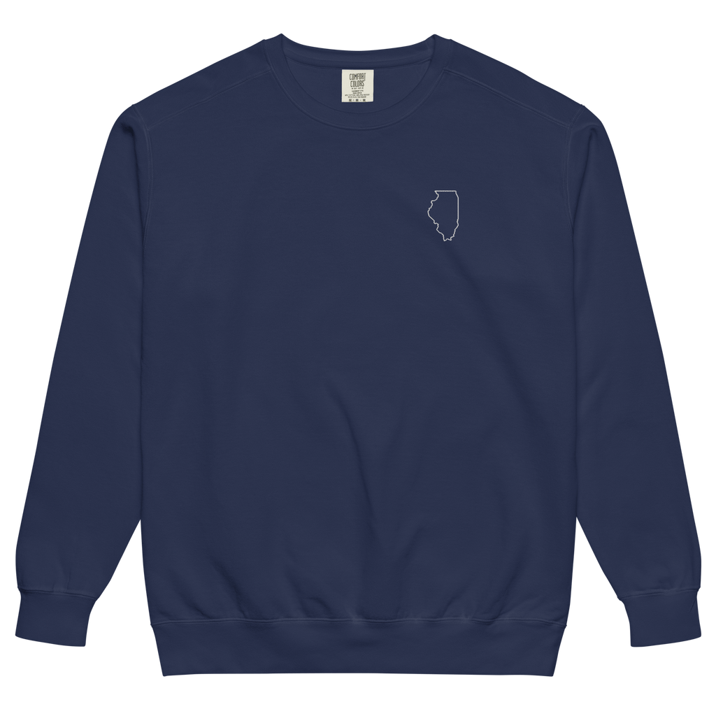 Embroidered ILLINOIS State Outline Sweatshirt | COMFORT COLORS Crewneck - Heartland Stitch
