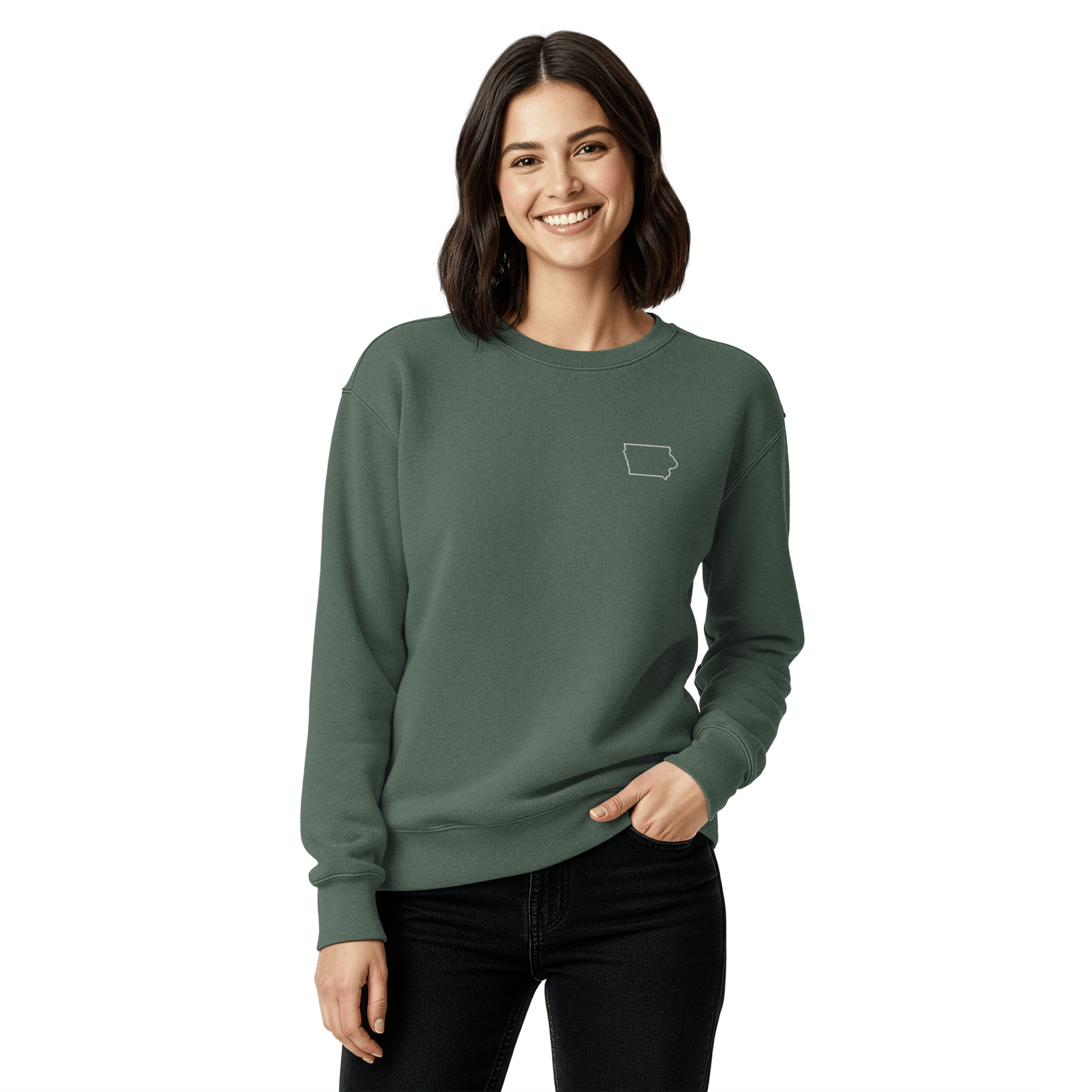 Embroidered IOWA State Outline Sweatshirt | Minimalist IA Pride Comfort Colors Crewneck - Heartland Stitch