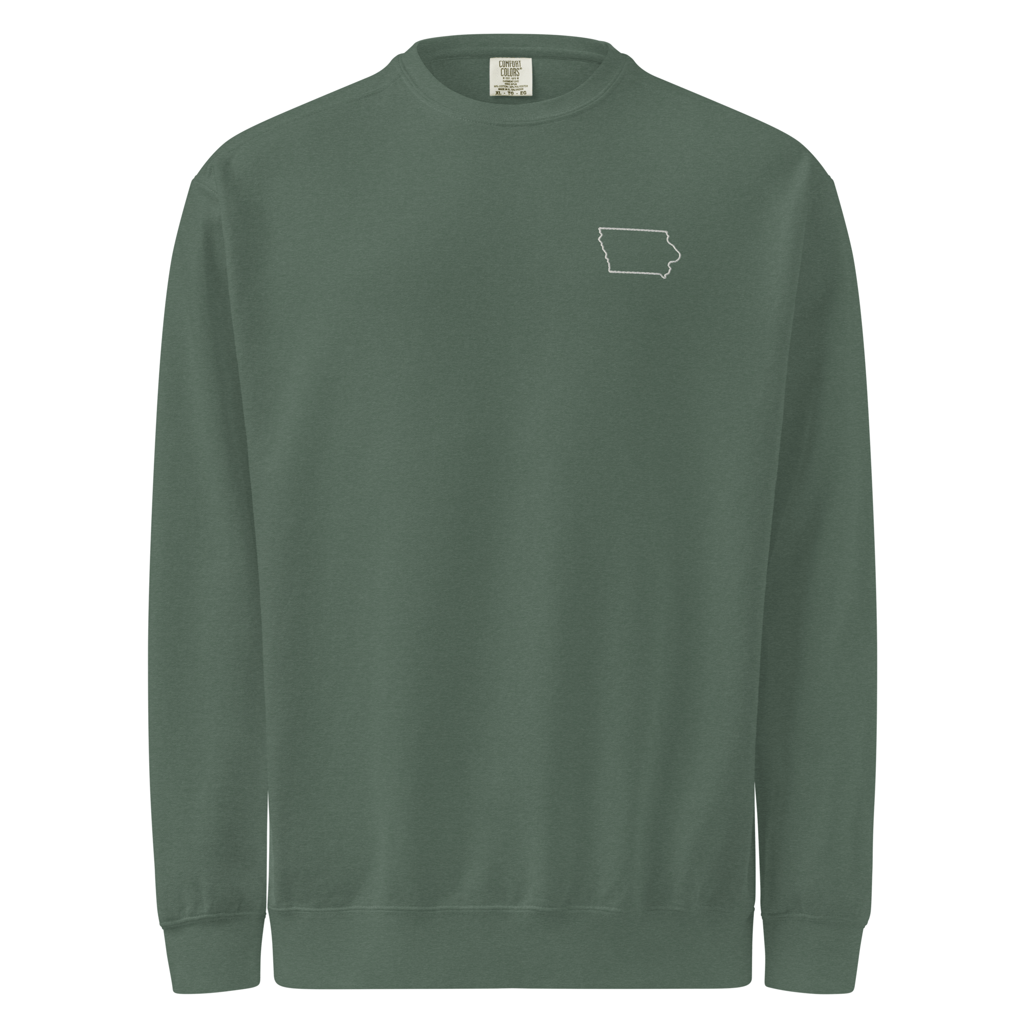 Embroidered IOWA State Outline Sweatshirt | Minimalist IA Pride Comfort Colors Crewneck - Heartland Stitch