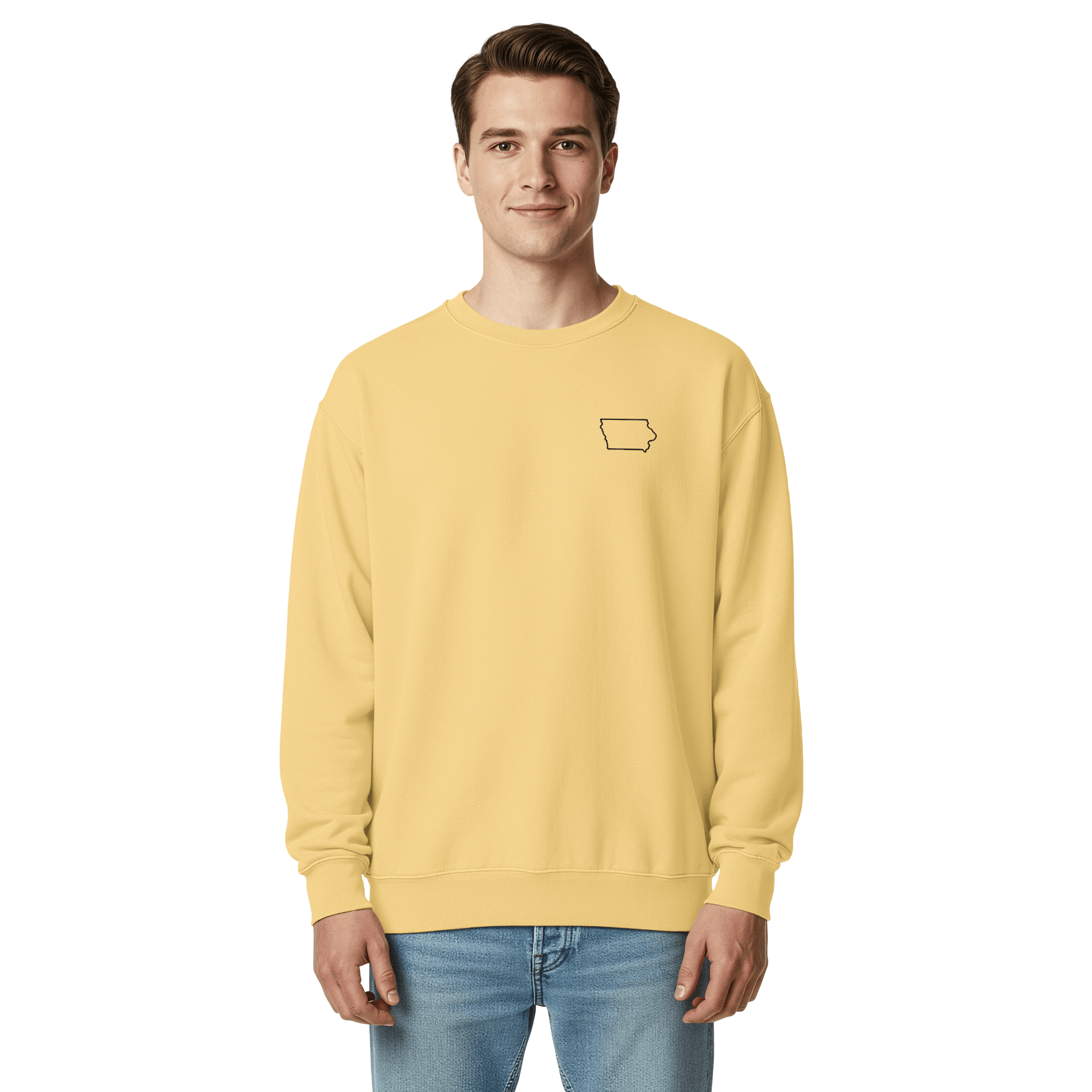 Embroidered IOWA State Outline Sweatshirt | Minimalist IA Pride Comfort Colors Crewneck - Heartland Stitch