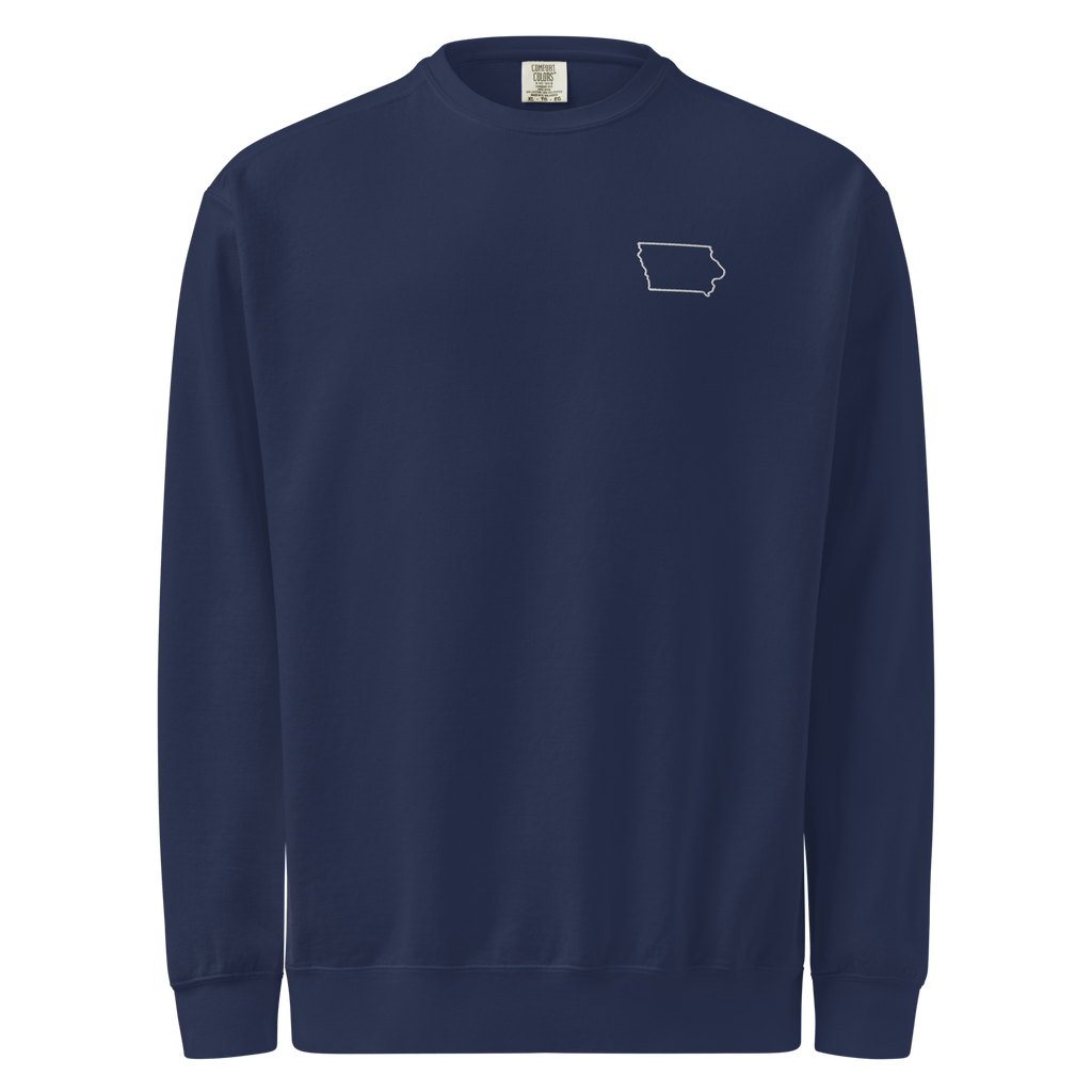 Embroidered IOWA State Outline Sweatshirt | Minimalist IA Pride Comfort Colors Crewneck - Heartland Stitch