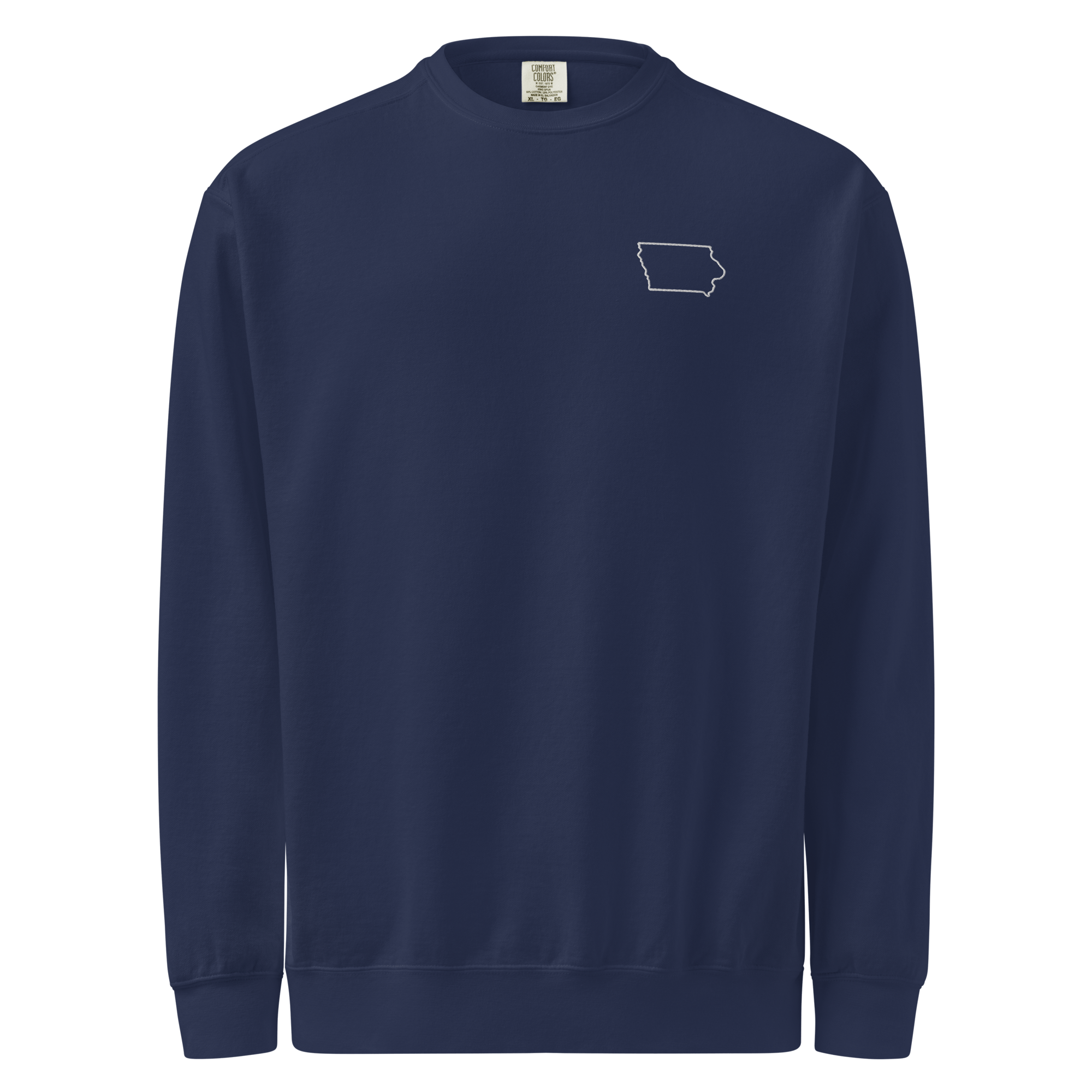 Embroidered IOWA State Outline Sweatshirt | Minimalist IA Pride Comfort Colors Crewneck - Heartland Stitch