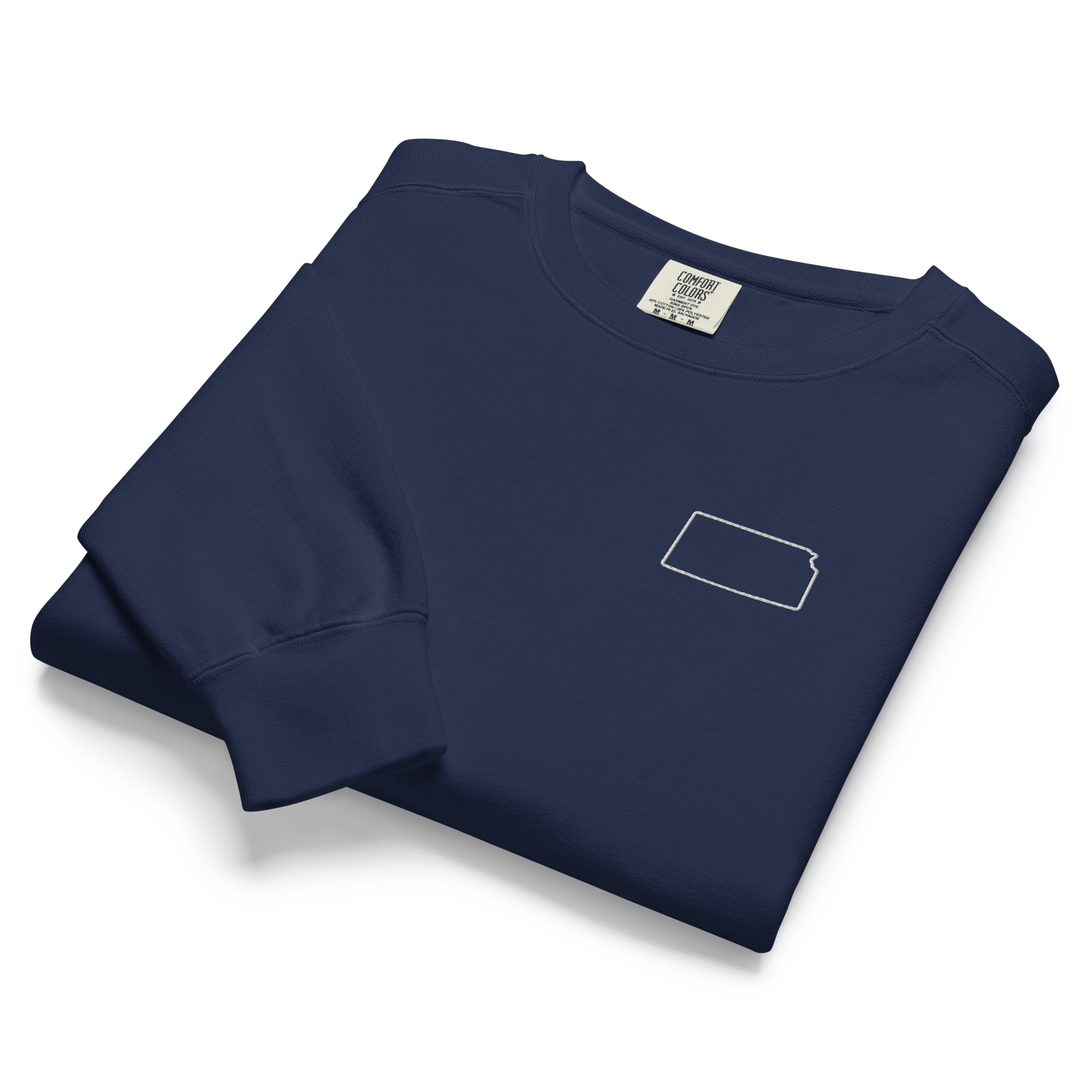 Embroidered KANSAS State Outline Sweatshirt | Minimalist KS Pride Comfort Colors Tee - Heartland Stitch