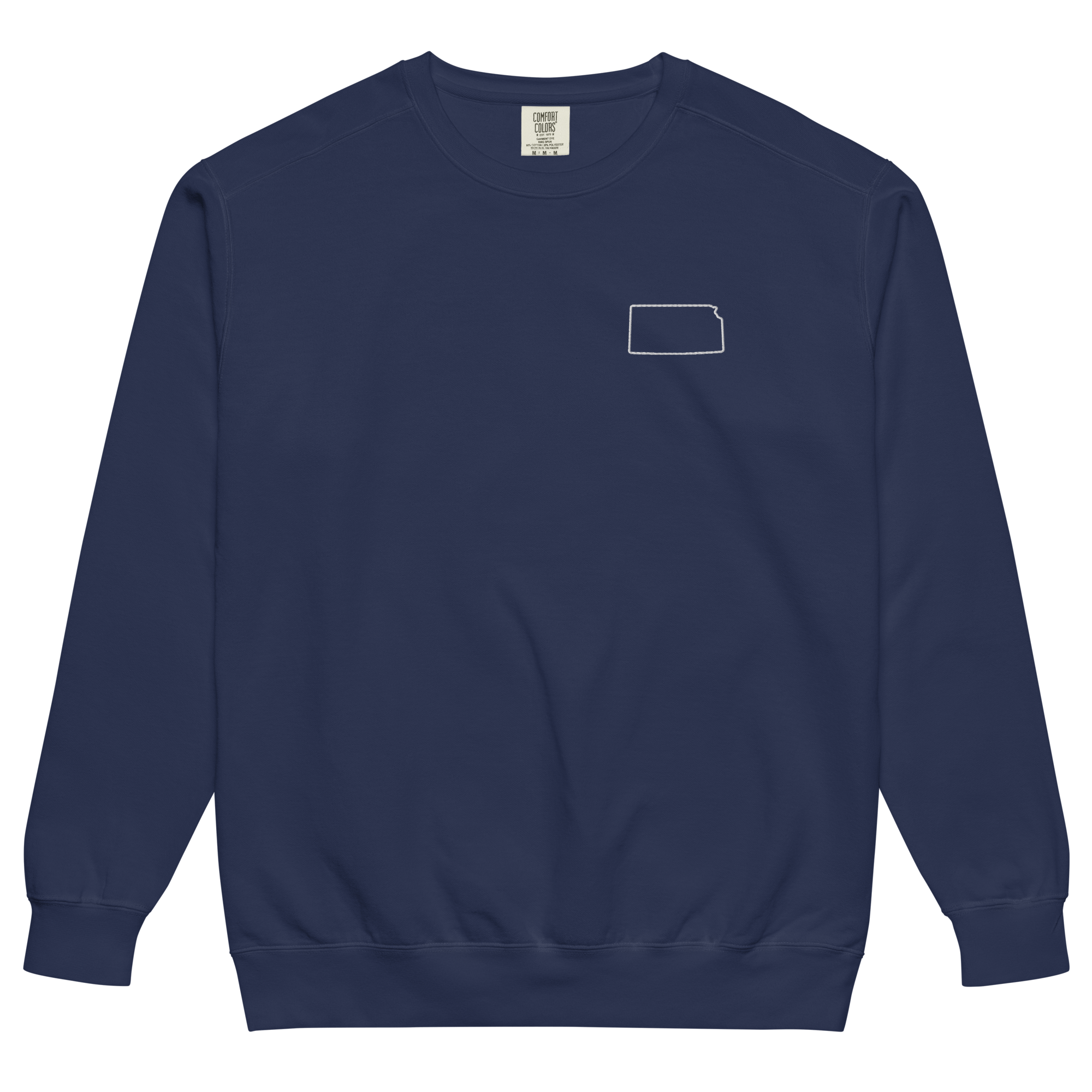 Embroidered KANSAS State Outline Sweatshirt | Minimalist KS Pride Comfort Colors Tee - Heartland Stitch