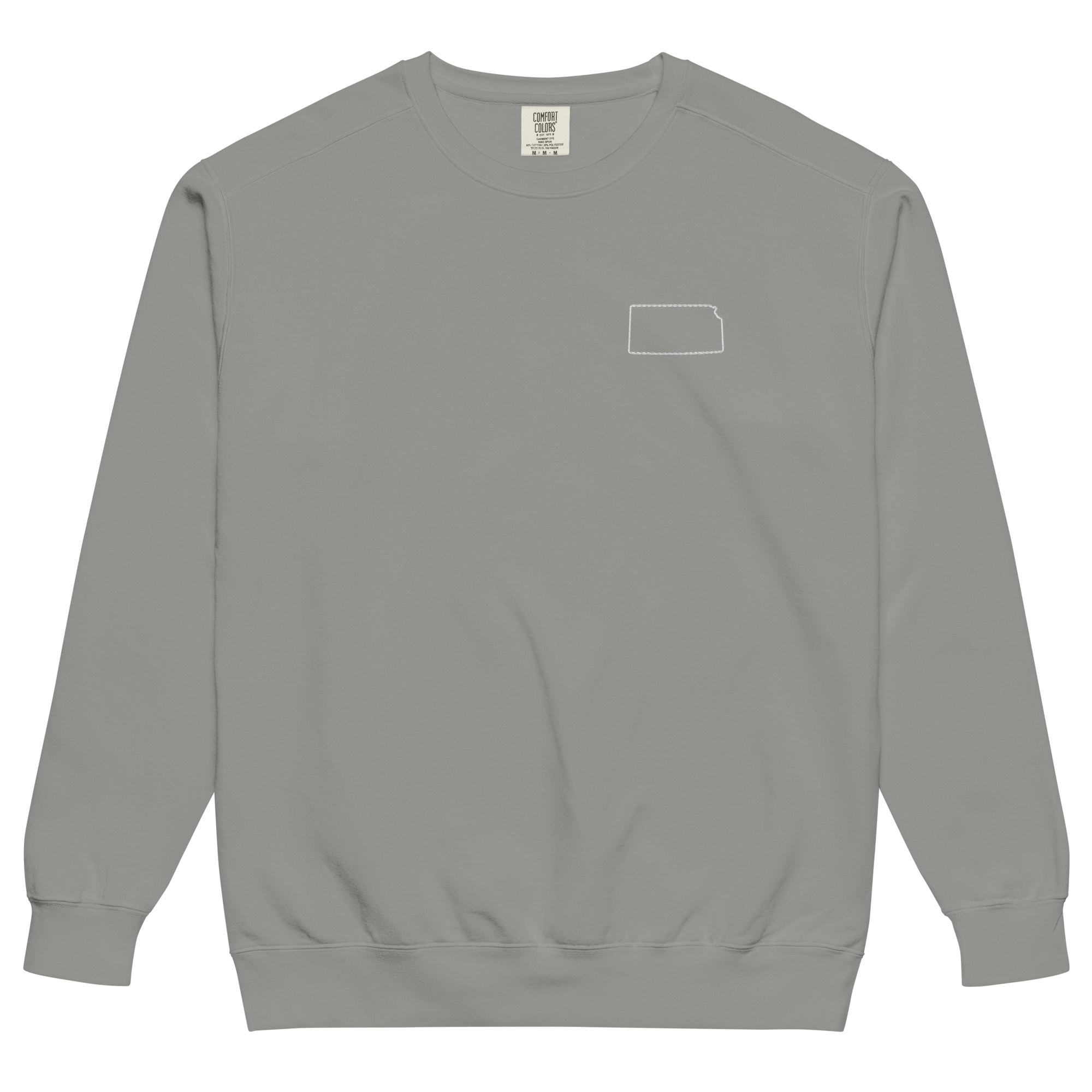 Embroidered KANSAS State Outline Sweatshirt | Minimalist KS Pride Comfort Colors Tee - Heartland Stitch
