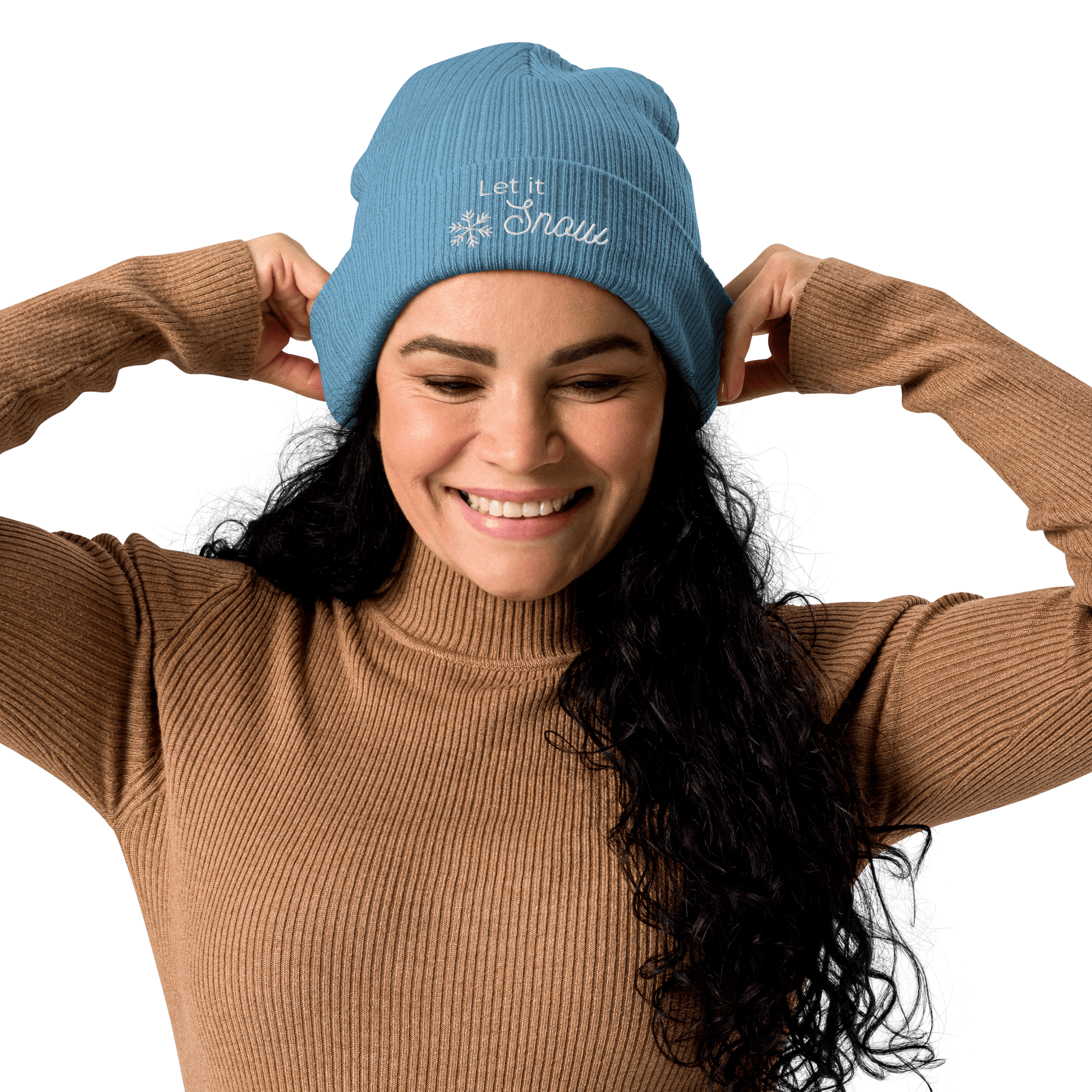 Embroidered Let It Snow | Organic Cotton Ribbed Beanie - Heartland Stitch