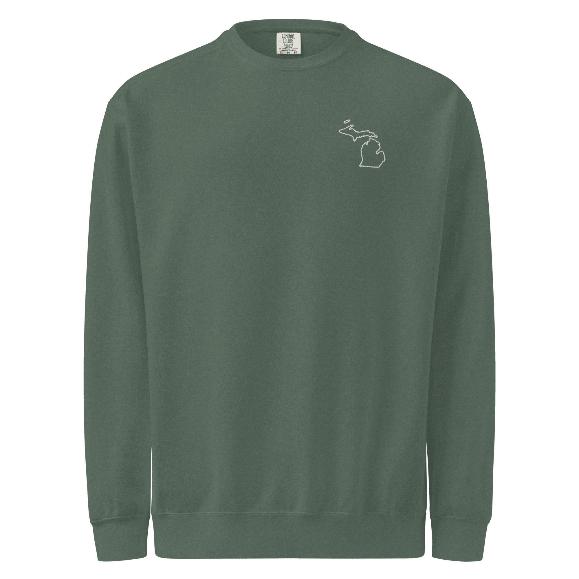 Embroidered MICHIGAN State Outline Sweatshirt | Minimalist MI Pride Comfort Colors Crewneck - Heartland Stitch