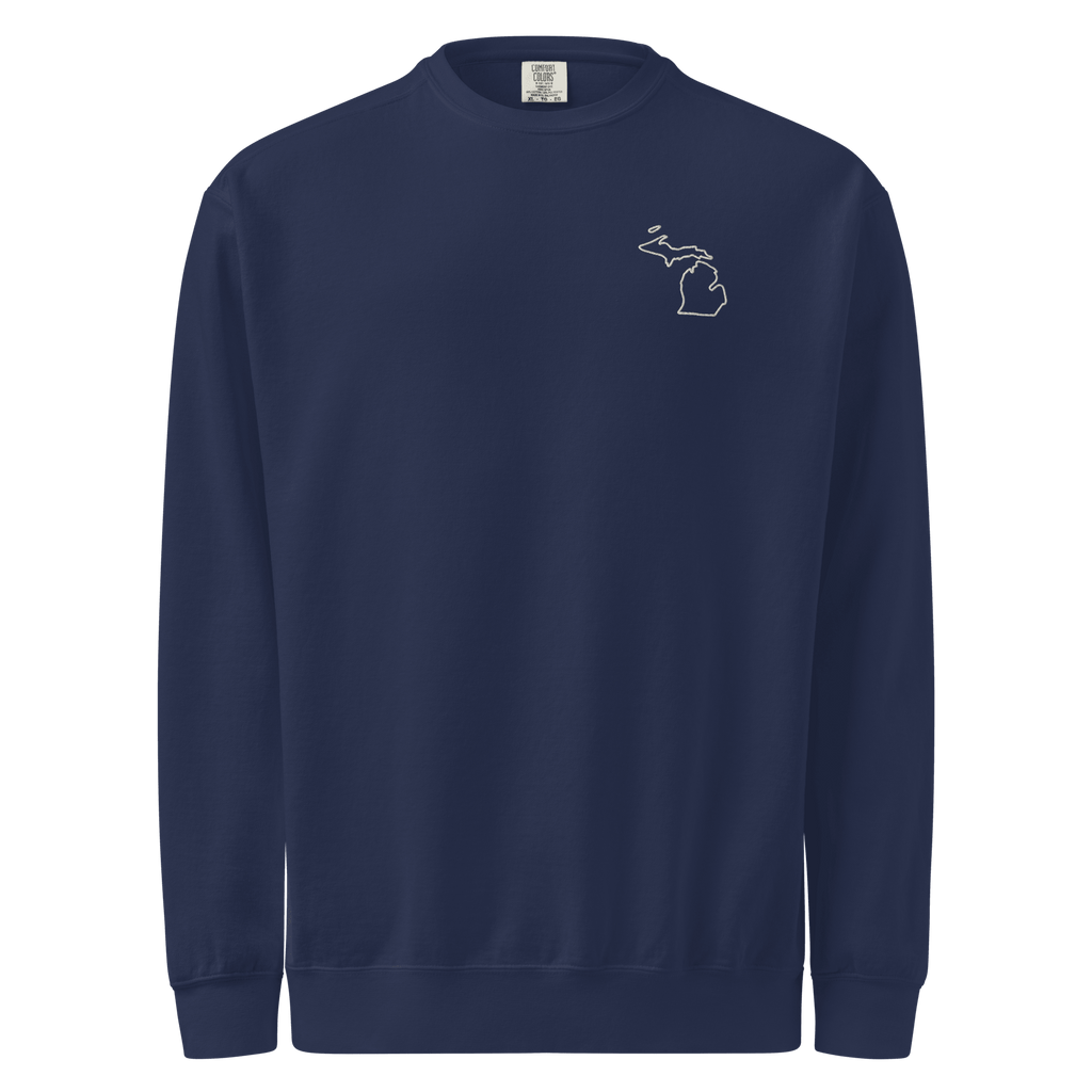 Embroidered MICHIGAN State Outline Sweatshirt | Minimalist MI Pride Comfort Colors Crewneck - Heartland Stitch