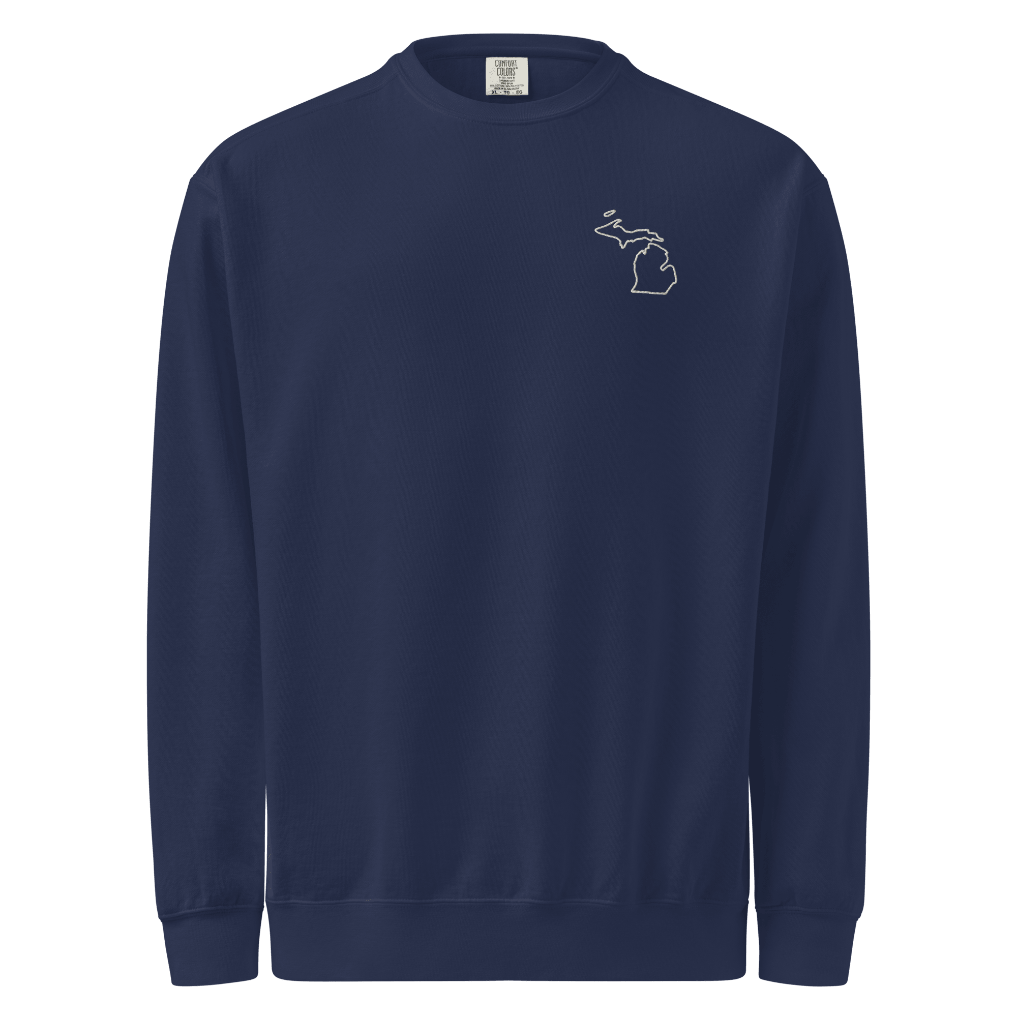 Embroidered MICHIGAN State Outline Sweatshirt | Minimalist MI Pride Comfort Colors Crewneck - Heartland Stitch