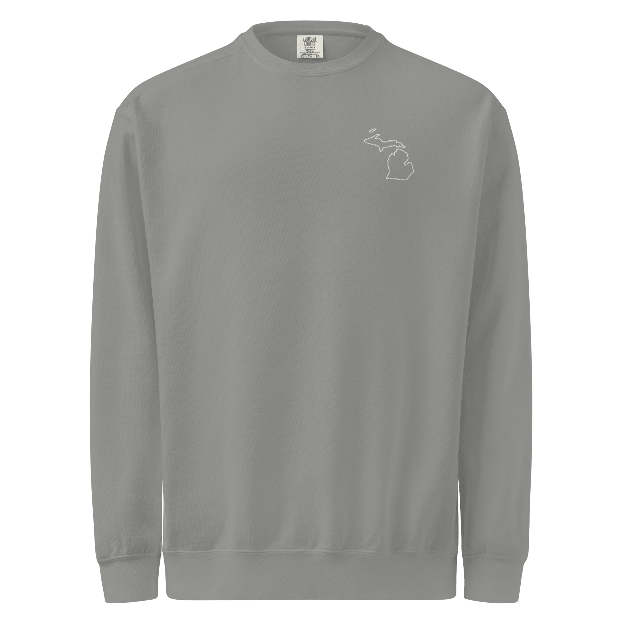 Embroidered MICHIGAN State Outline Sweatshirt | Minimalist MI Pride Comfort Colors Crewneck - Heartland Stitch