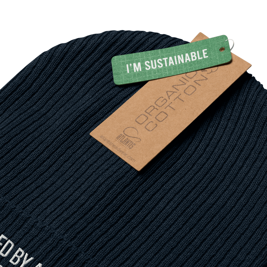 Embroidered "Powered By Anxiety & Iced Coffee" | Organic Cotton Ribbed Beanie - Heartland Stitch